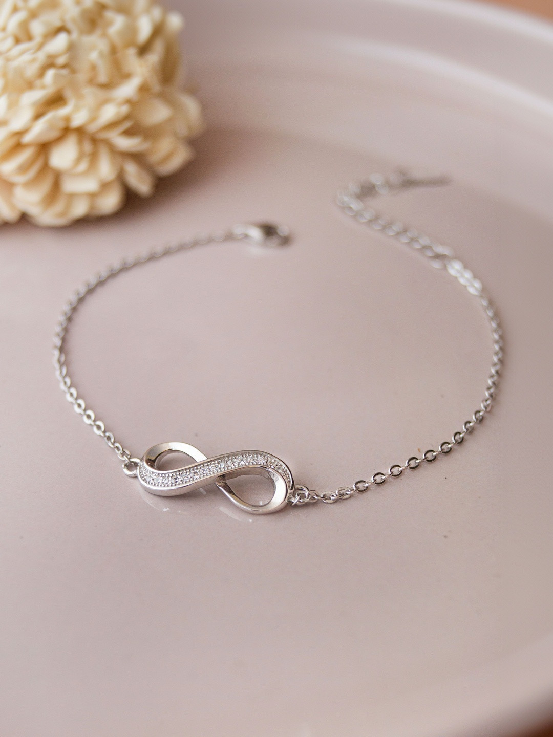 MANNASH Women Sterling Silver Cubic Zirconia Rhodium-Plated Link Bracelet