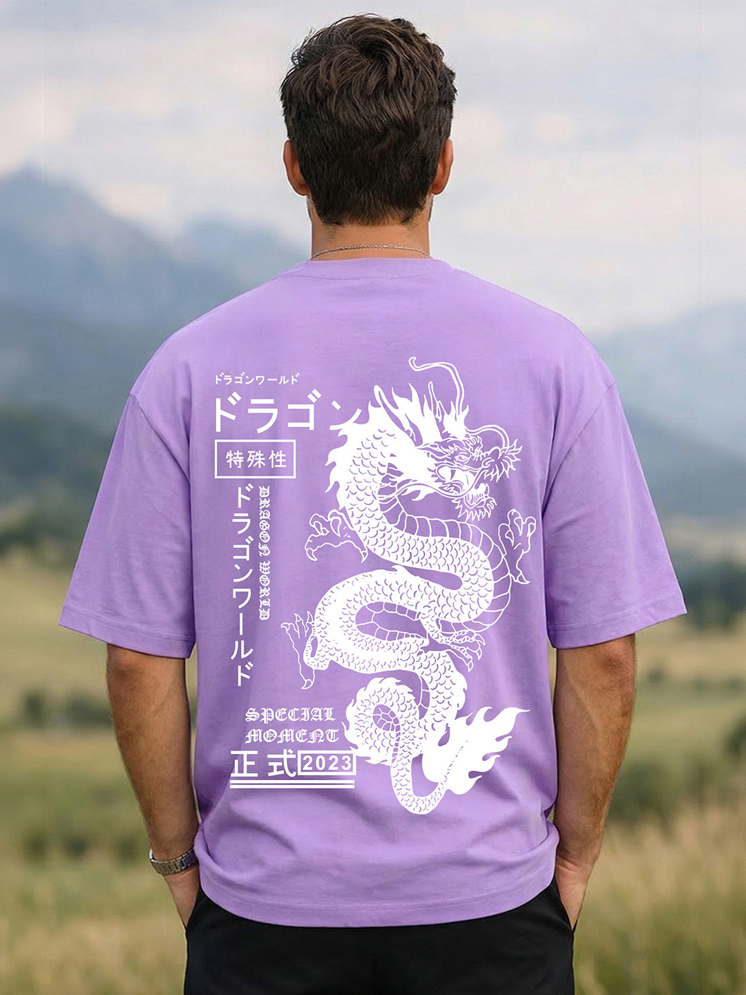 BENNY BROOKS Men Lavender Round Neck Half Sleeve Oversized Tshirt