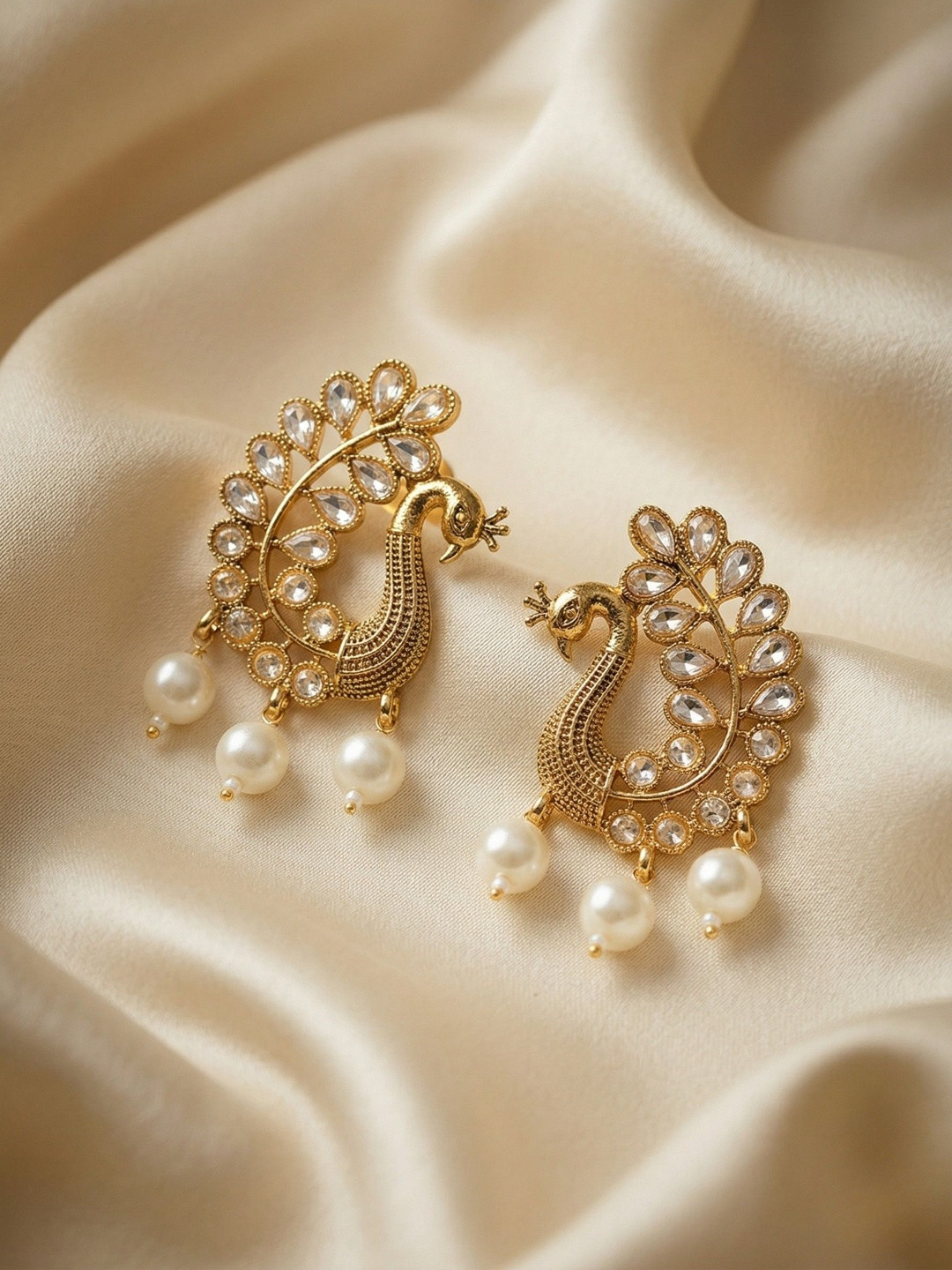 Adwitiya Collection Gold-Plated Peacock Shaped Drop Earrings