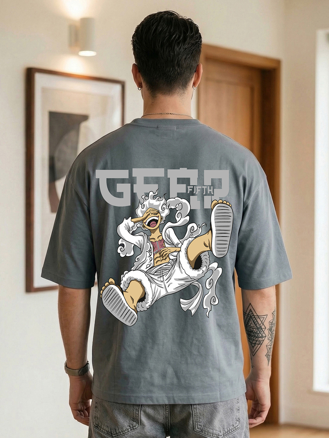 BENNY BROOKS Men Steel Grey Round Neck Half Sleeve Oversized Tshirt