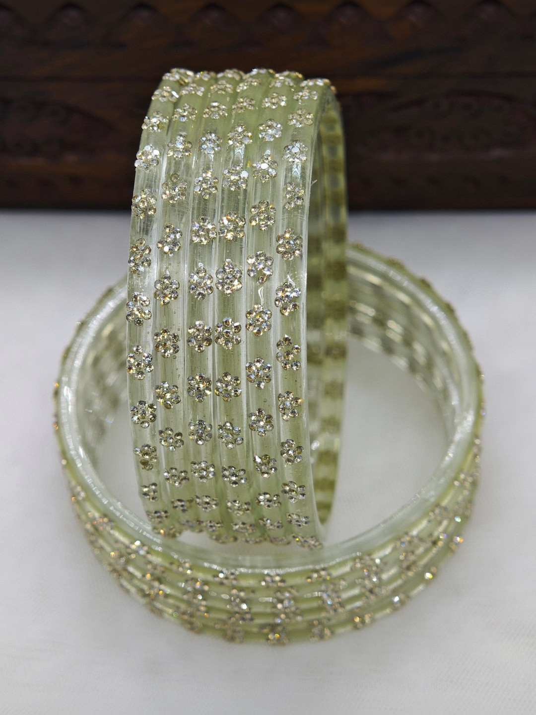Floral Stone Studded Glass Bangles