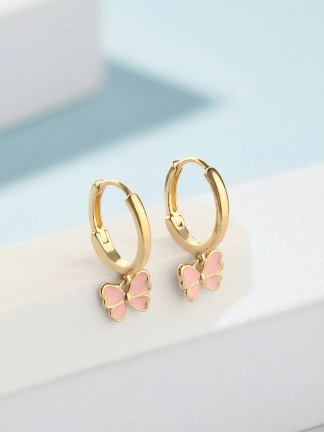 ShimmerTots Girls 925 Silver Hypoallergenic Gold-Plated Hanging Butterfly Hoop Earrings