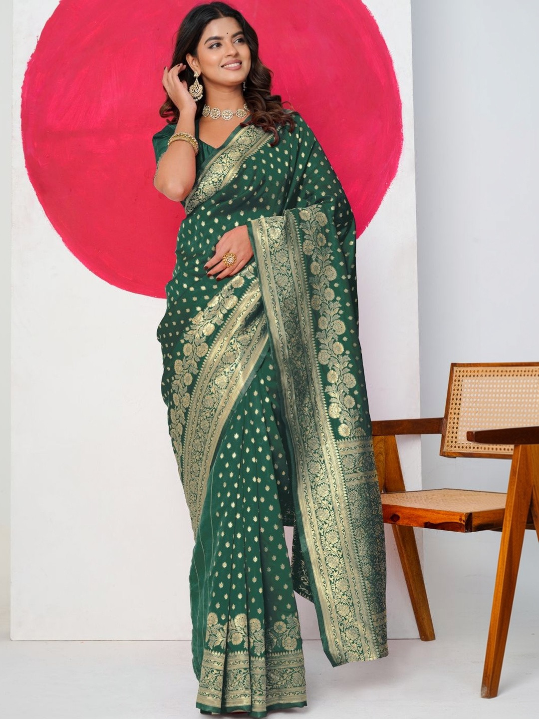 Subham Ethnic Motifs Zari Silk Blend Saree