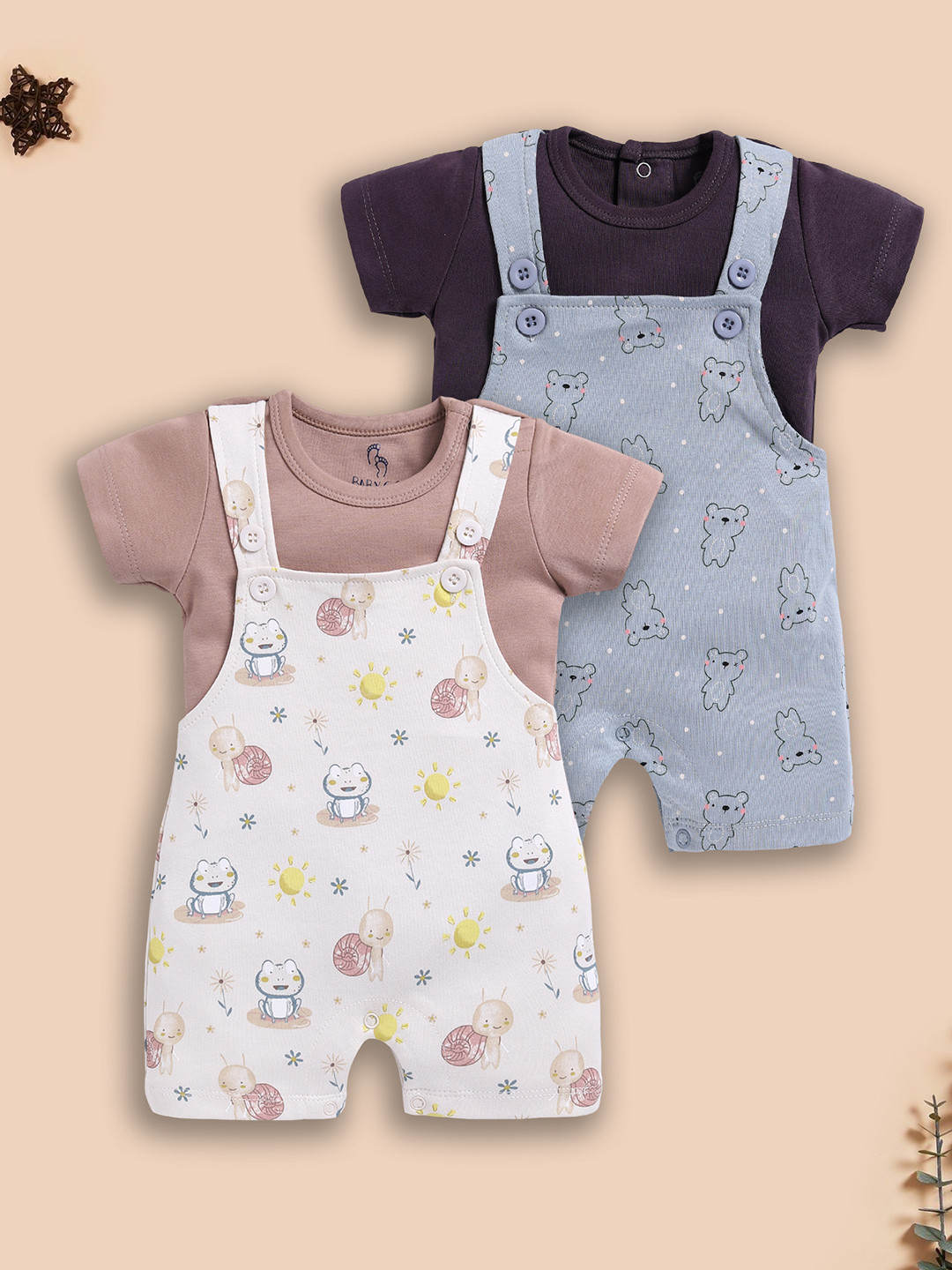 BABY GO Pack Of 2 Boys Printed Dungarees