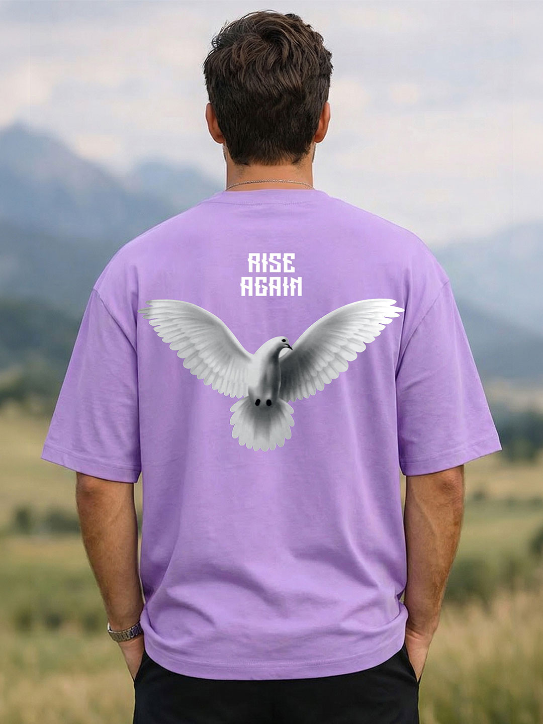 BENNY BROOKS Men Lavender Round Neck Half Sleeve Oversized Tshirt