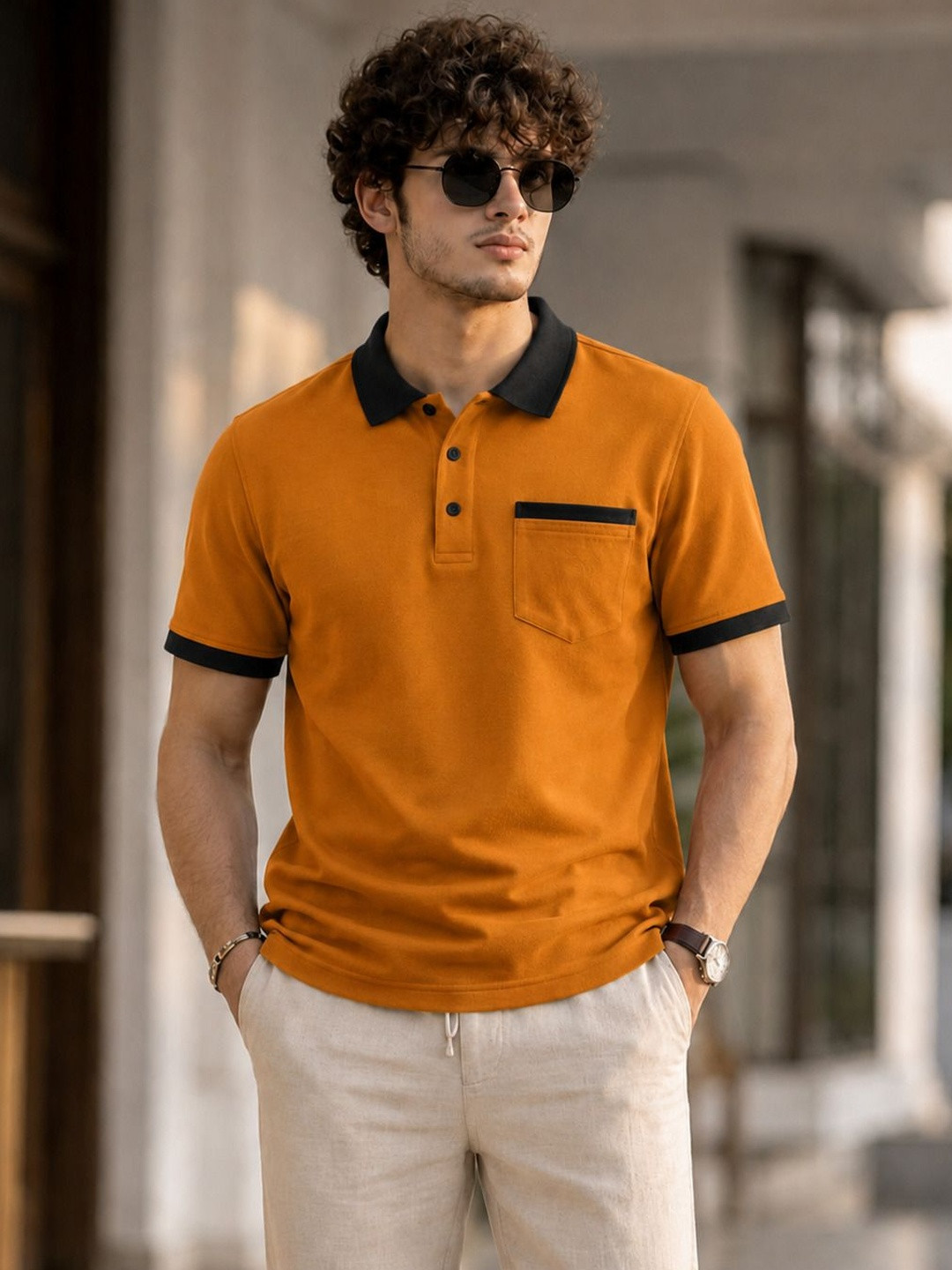 SCUBA Men Polo Collar Pockets T-shirt