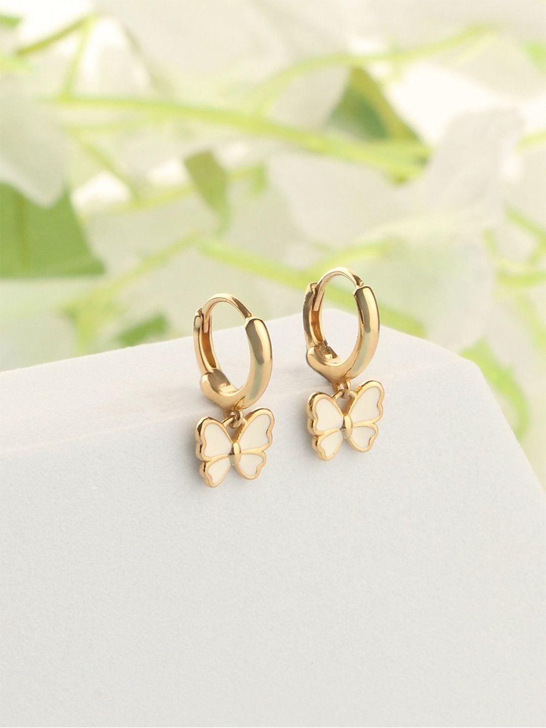 ShimmerTots 925 Sterling Silver 18kt Gold Butterfly Dangle Hoop Earrings For Girls