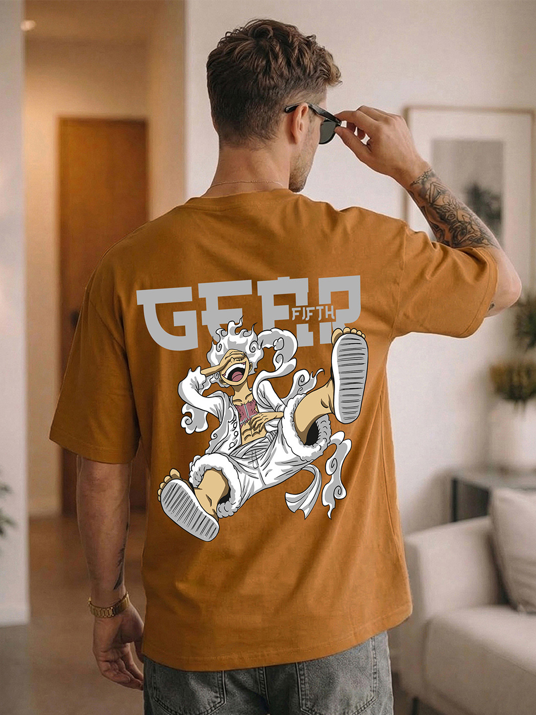 BENNY BROOKS Men Brown Round Neck Half Sleeve Oversized Tshirt