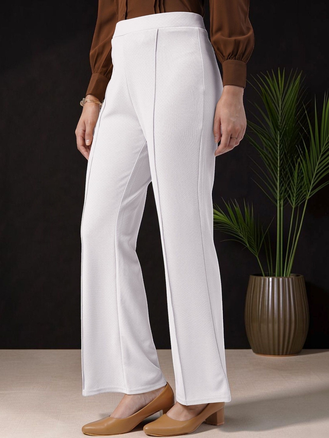 FUBACK Women Relaxed Straight Leg High-Rise Trousers