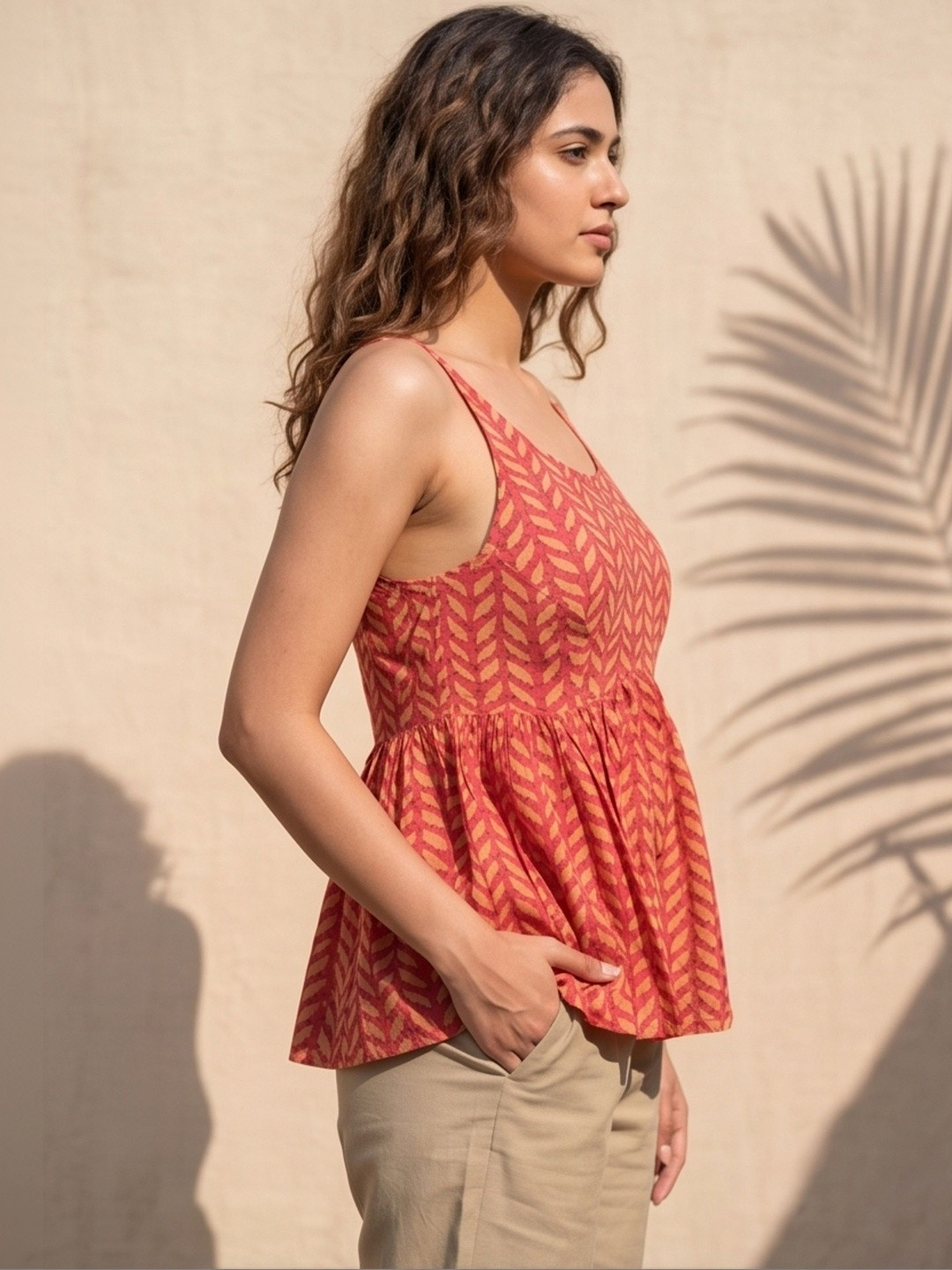 MAAND Print Ethnic Cotton Peplum Top
