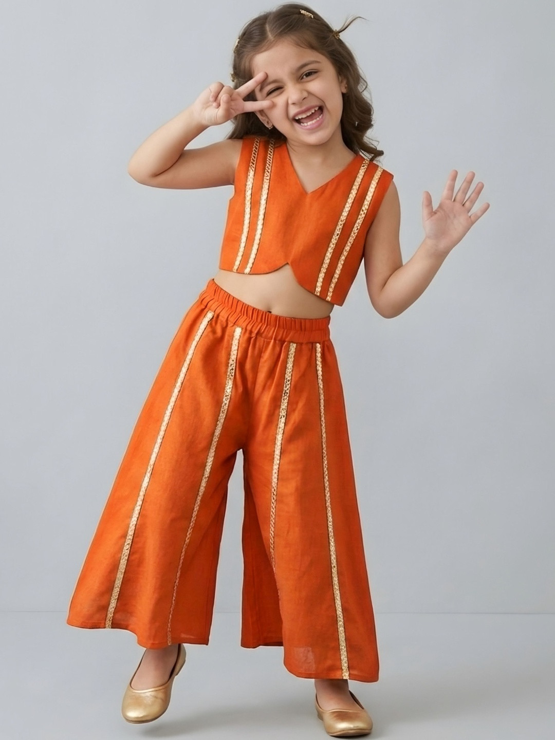 KidsFlower Girls Panelled Top with Palazzos