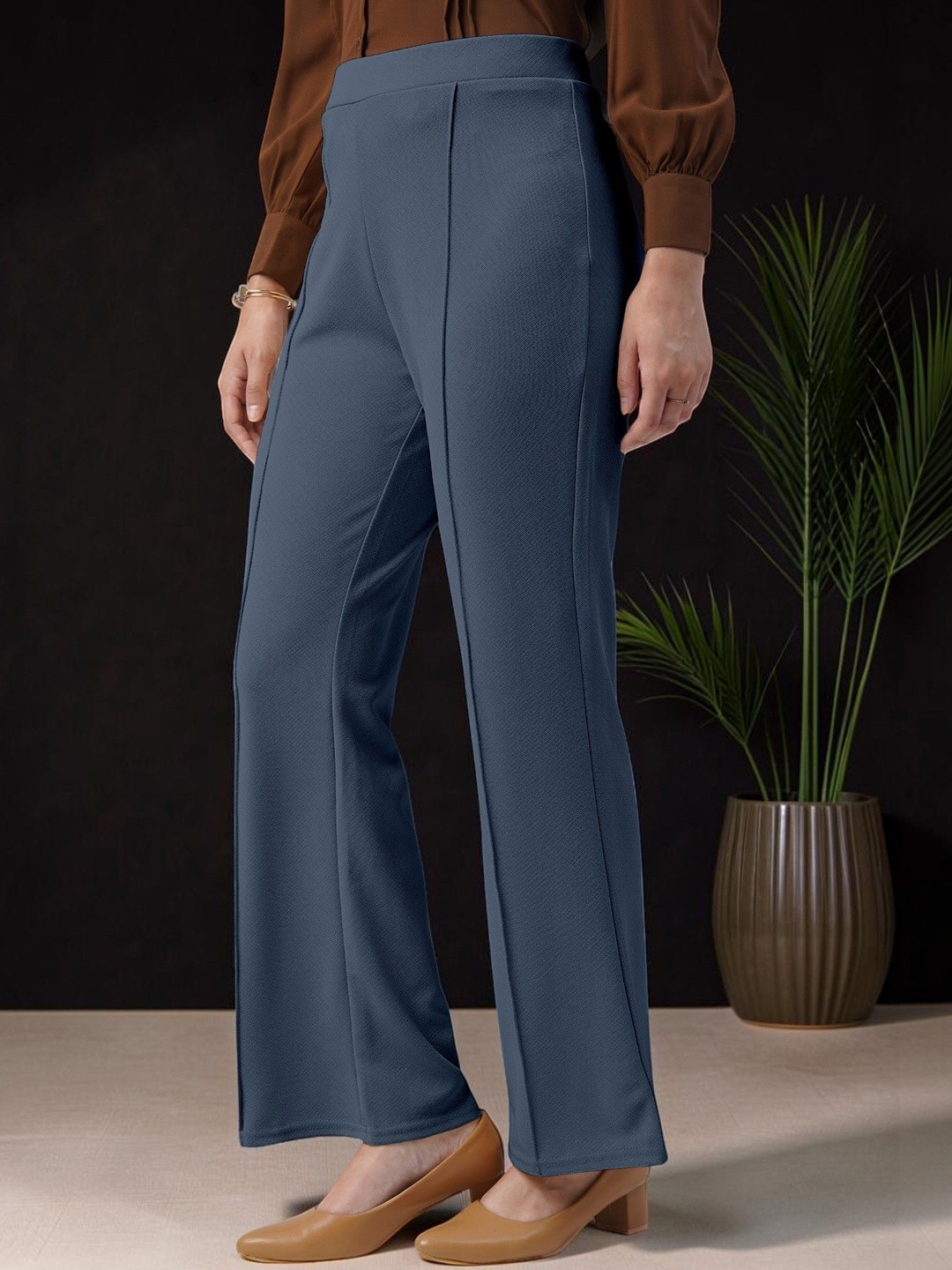 FUBACK Women Relaxed Straight Leg High-Rise Trousers