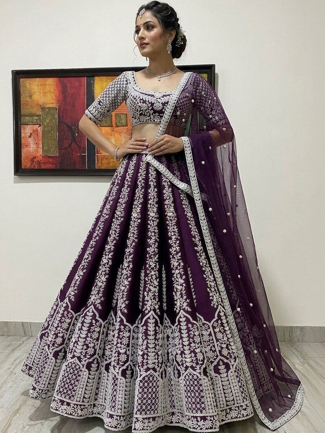 ZAALIMA FASHION Embroidered Thread Work Semi-Stitched Lehenga & Blouse With Dupatta