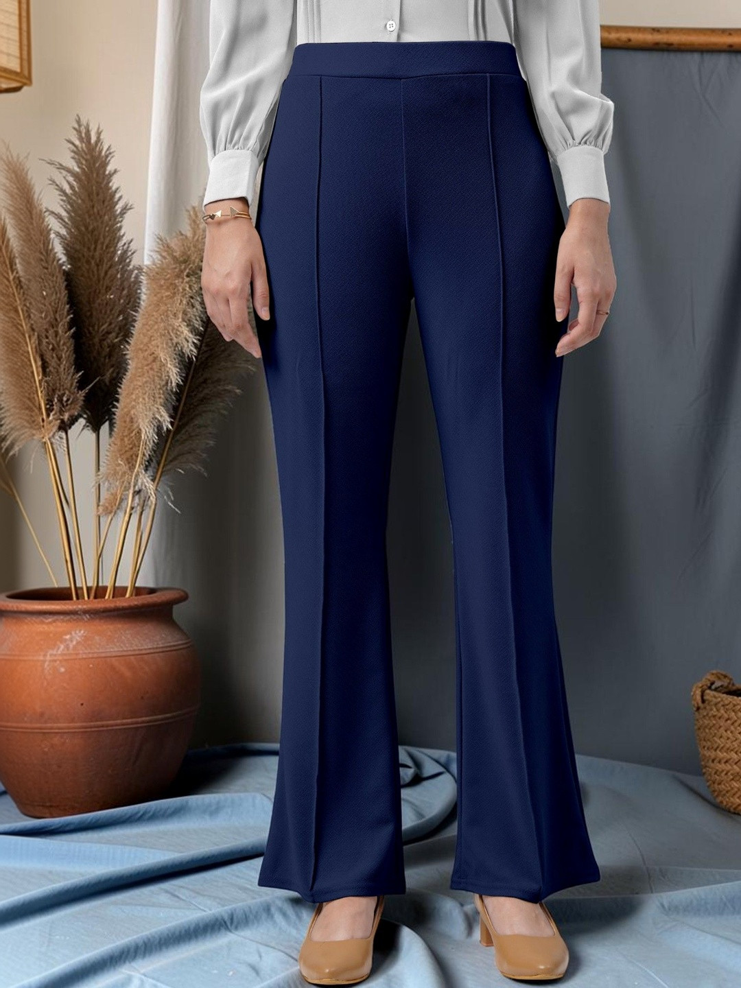 FUBACK Women Relaxed Straight Leg High-Rise Trousers