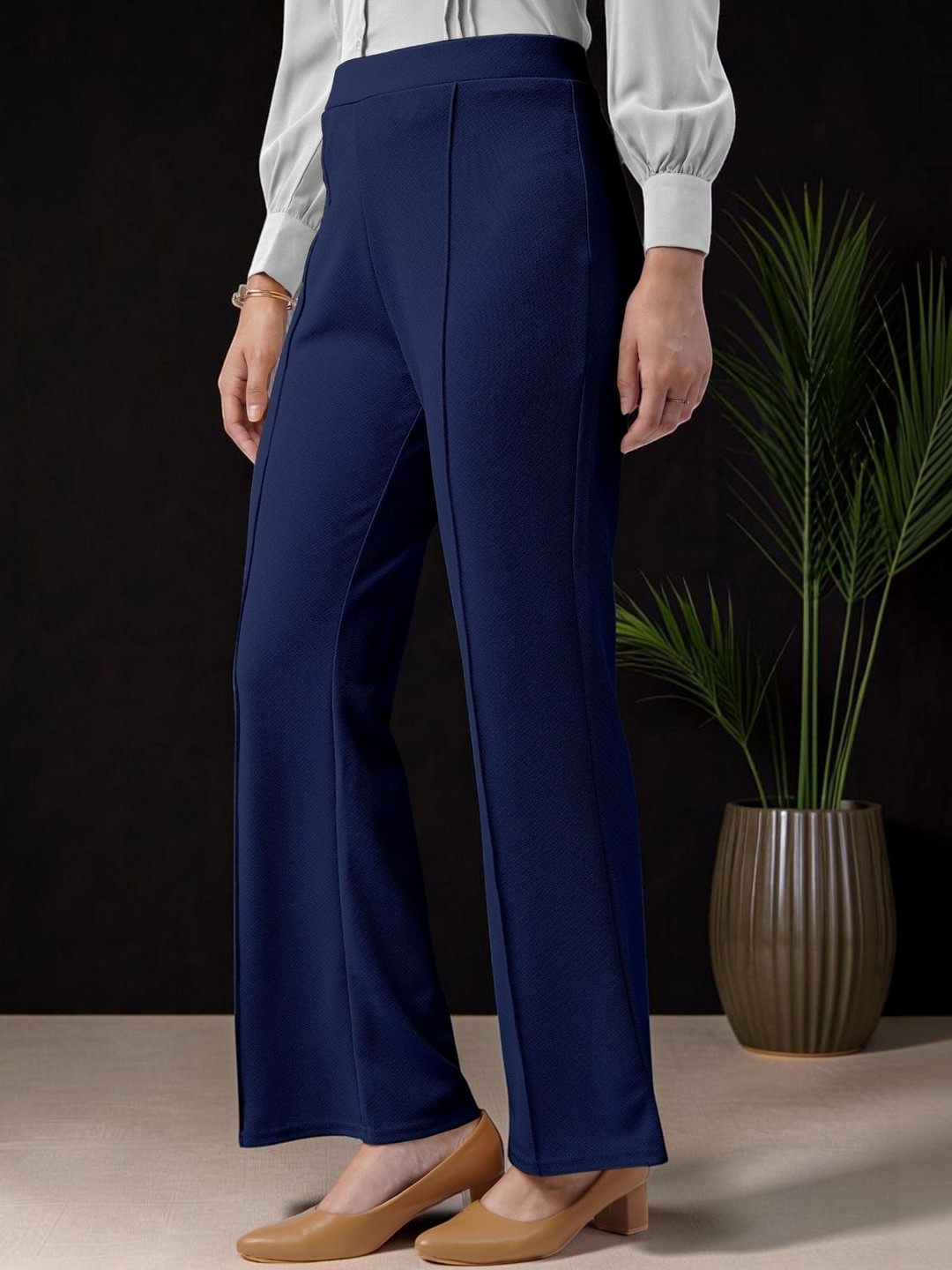 FUBACK Women Relaxed Straight Leg High-Rise Trousers