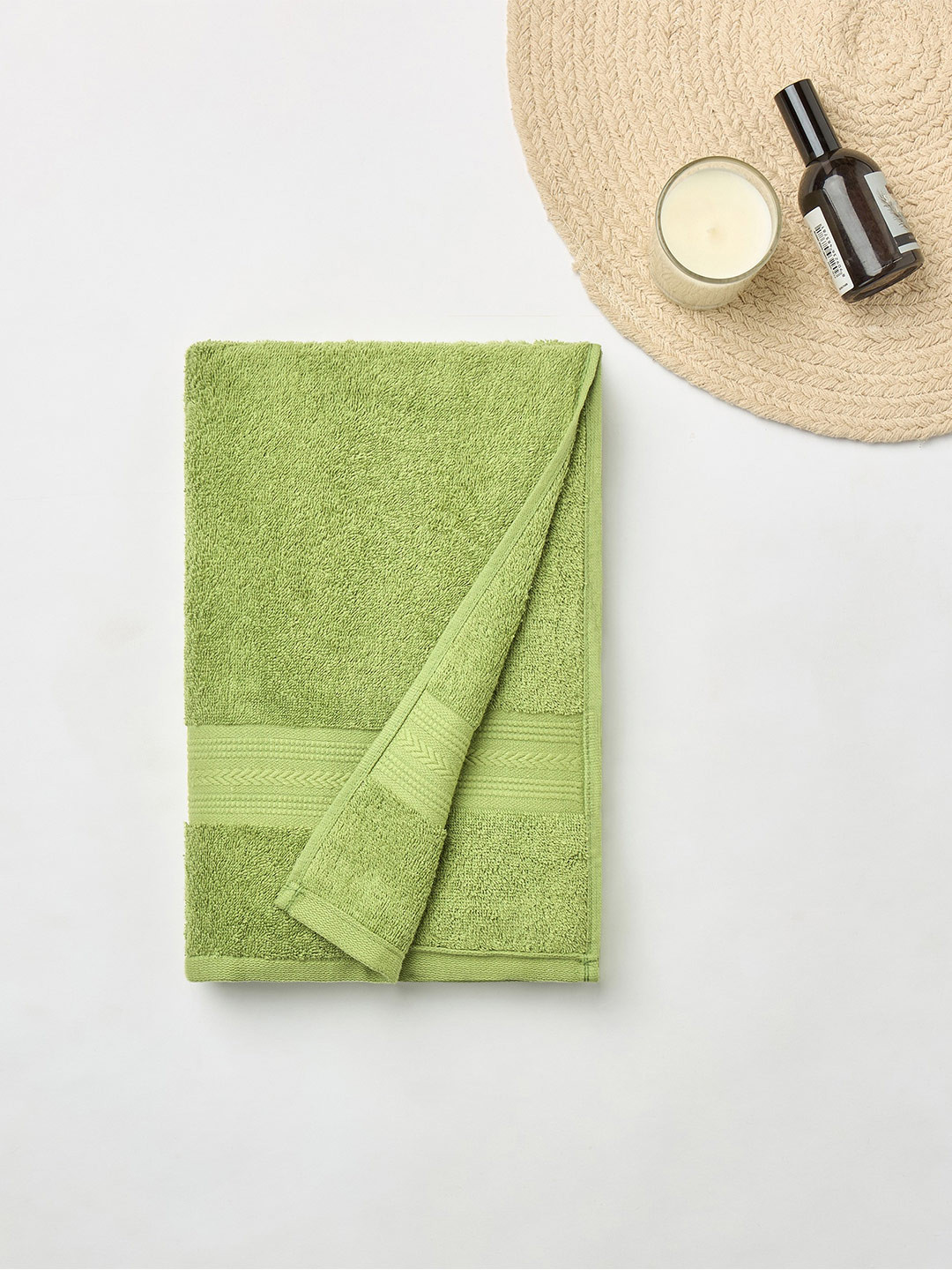Himeya Green Solid Cotton 500GSM Super Soft Adult Regular Bath Towel-55x28In
