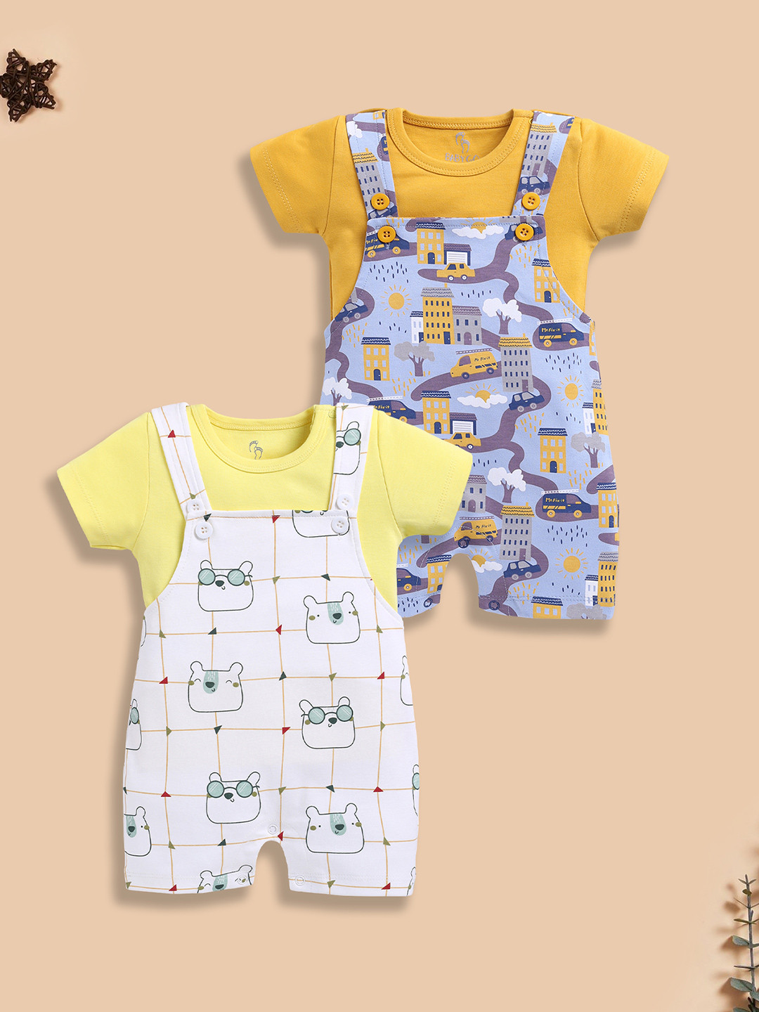 BABY GO Pack Of 2 Boys Printed Dungarees