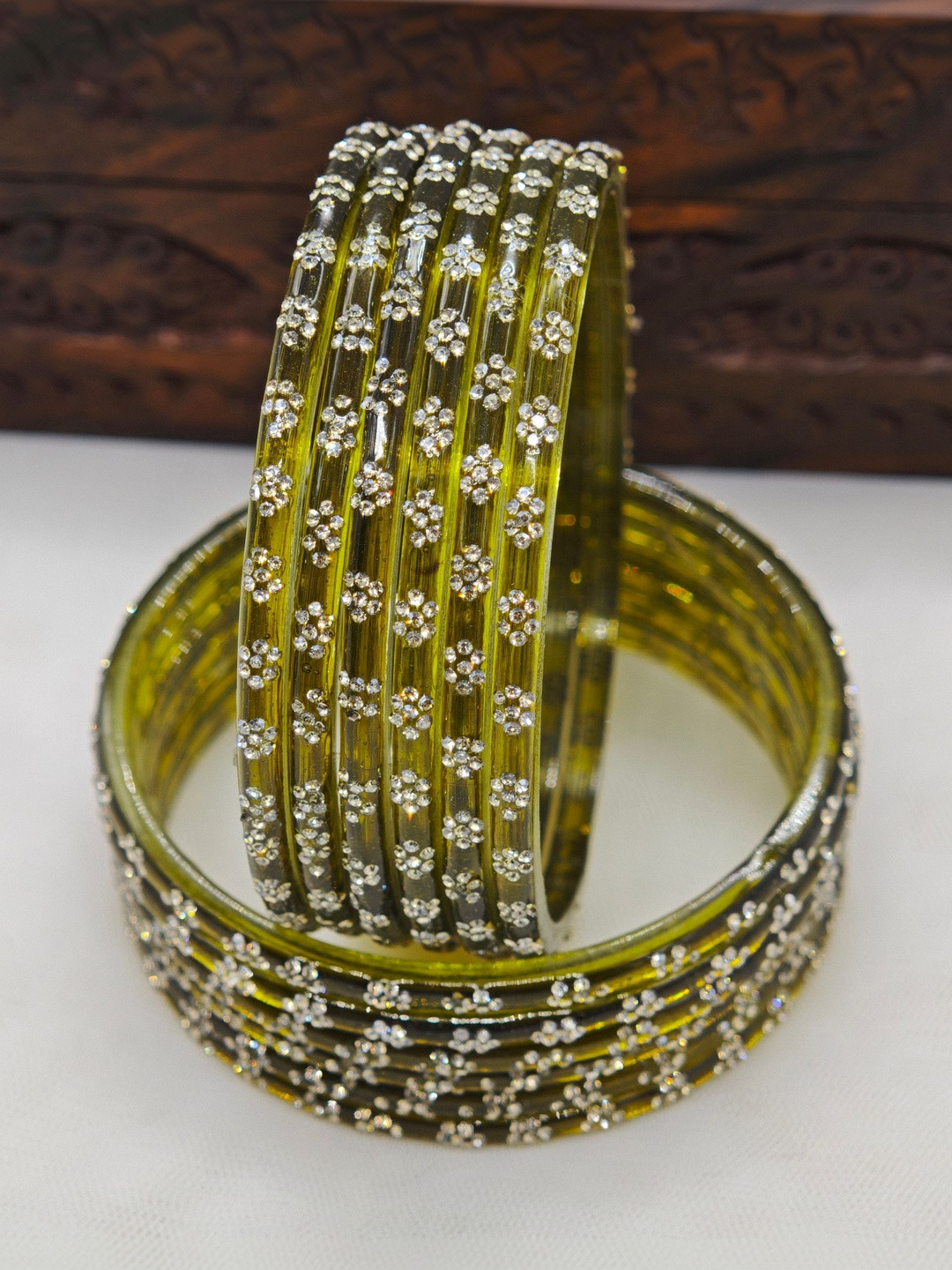 Rajni Floral Stone Studded Glass Bangles