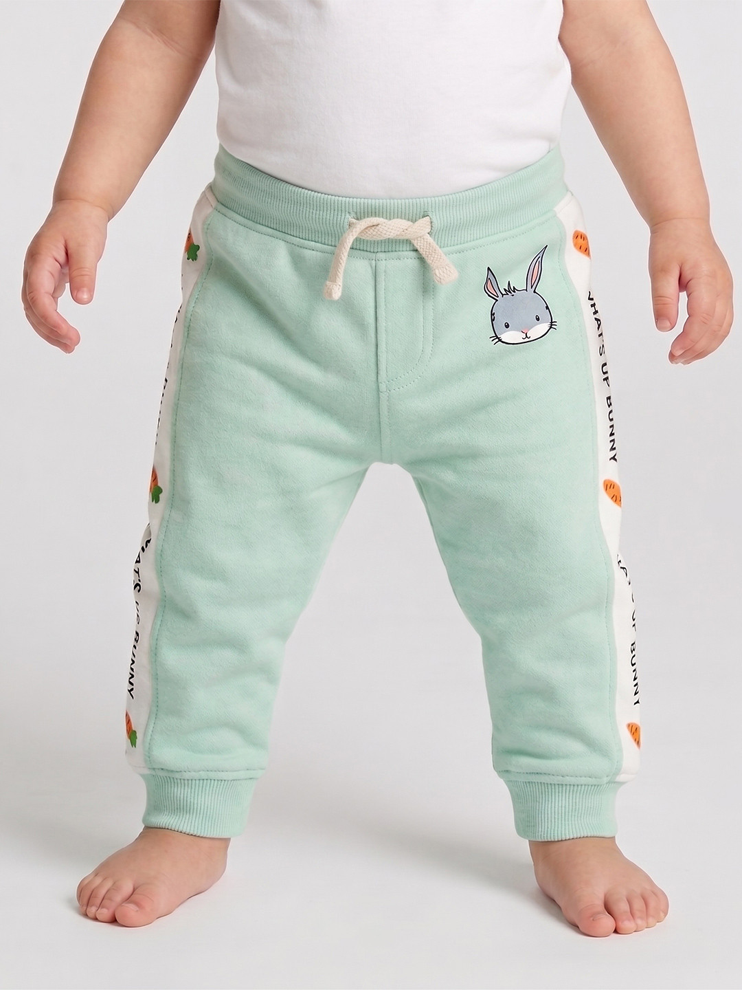 Moms Love Infant Girls Green Solid Pure Cotton Joggers