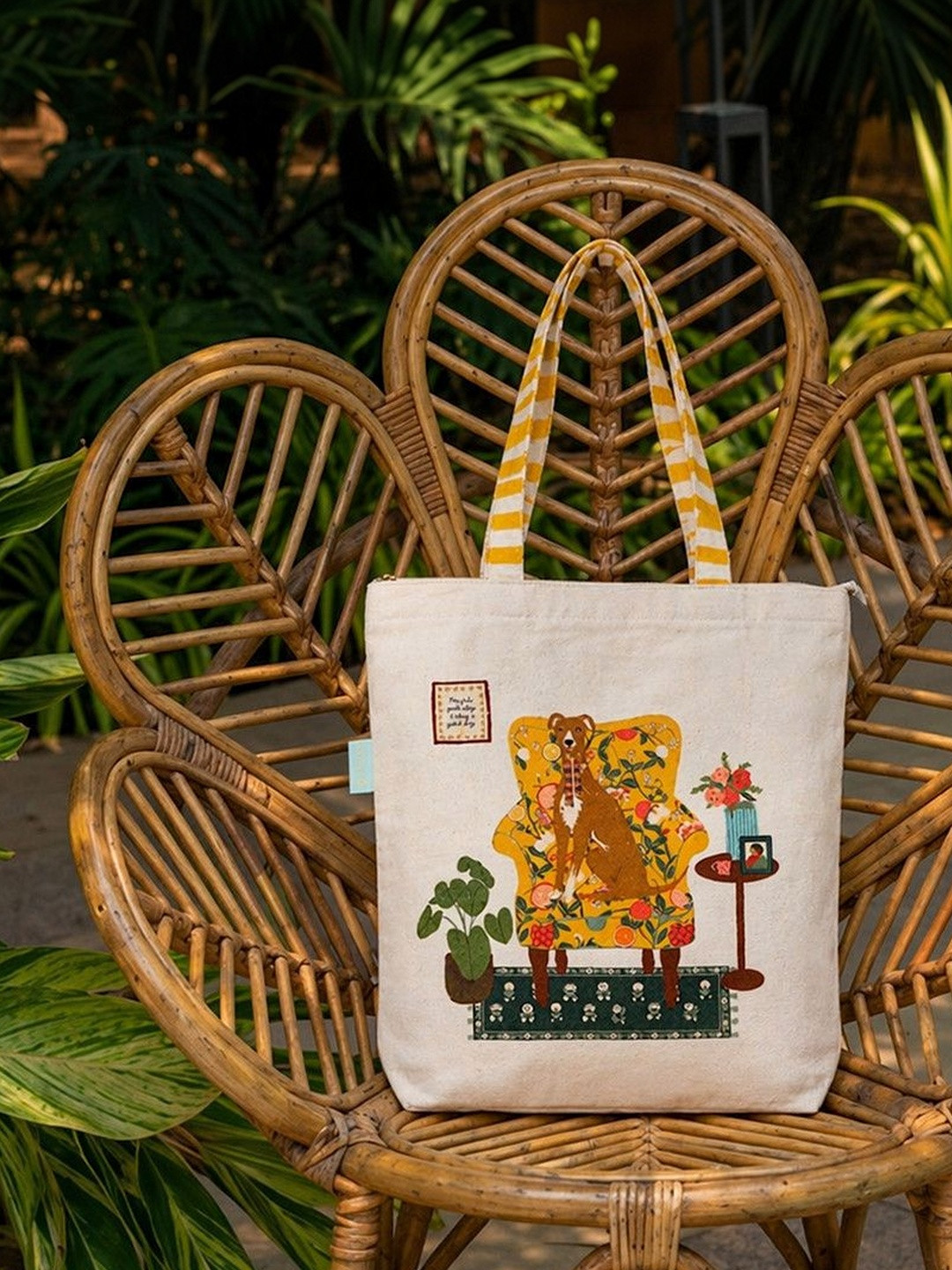 Chumbak Printed PU Structured Tote Bag with Applique
