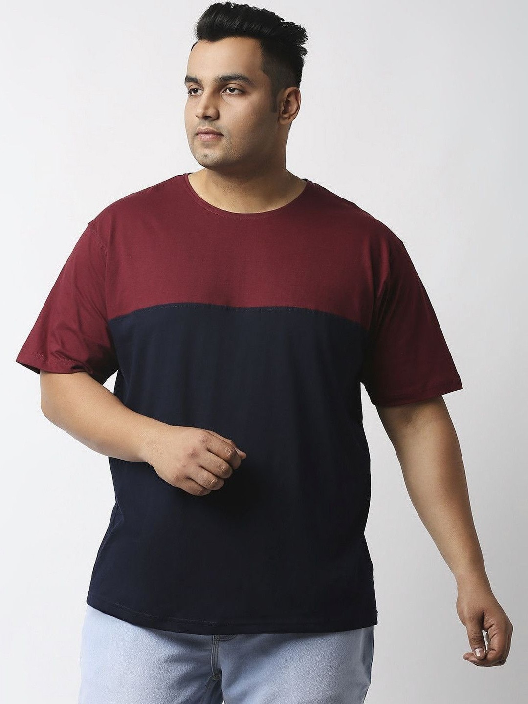 Vaishvik Men Plus Size Colourblocked Cotton  Neck T-Shirt
