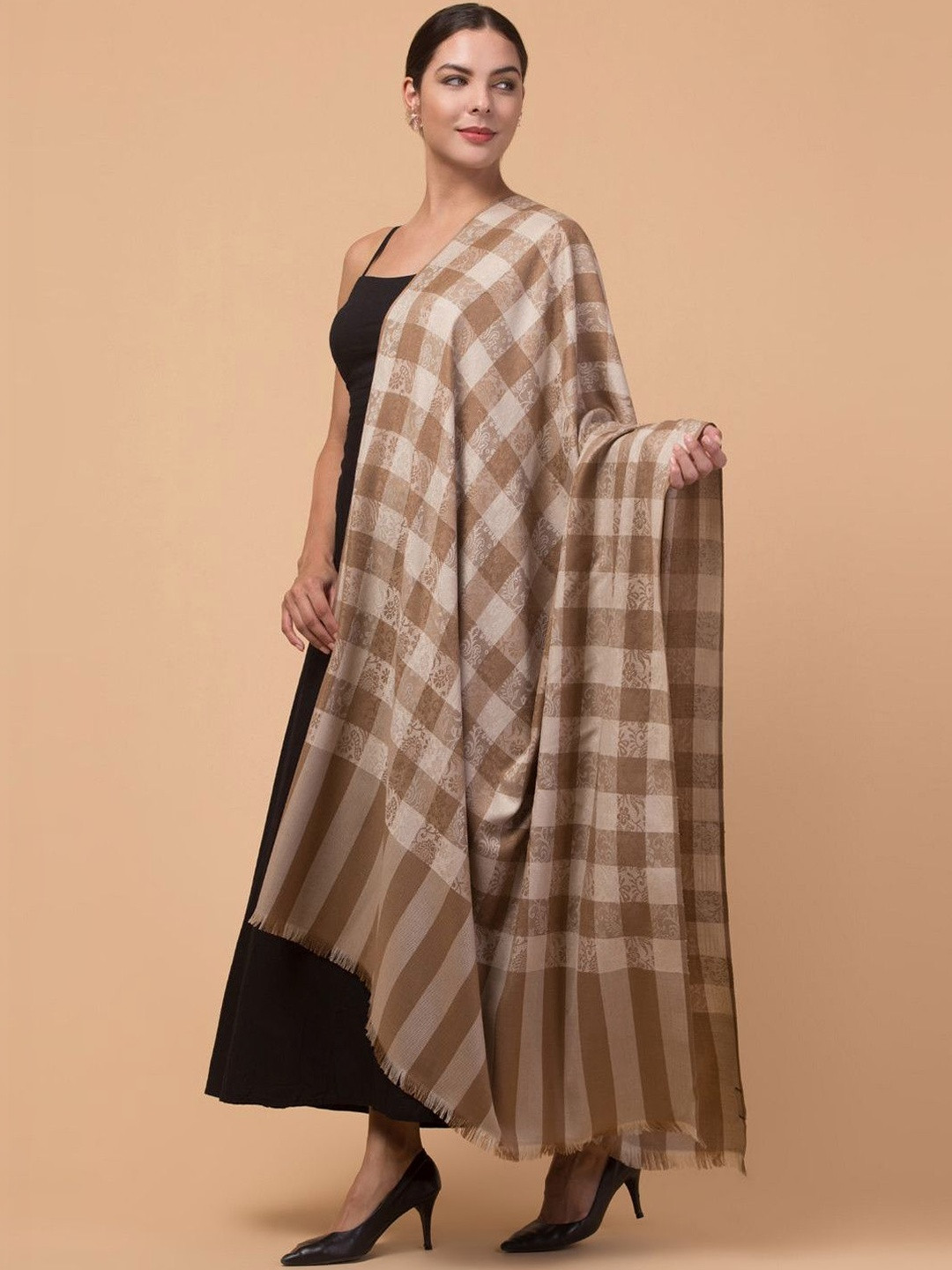 Tweedle Checked Woven Design Acrylic Reversible Shawl