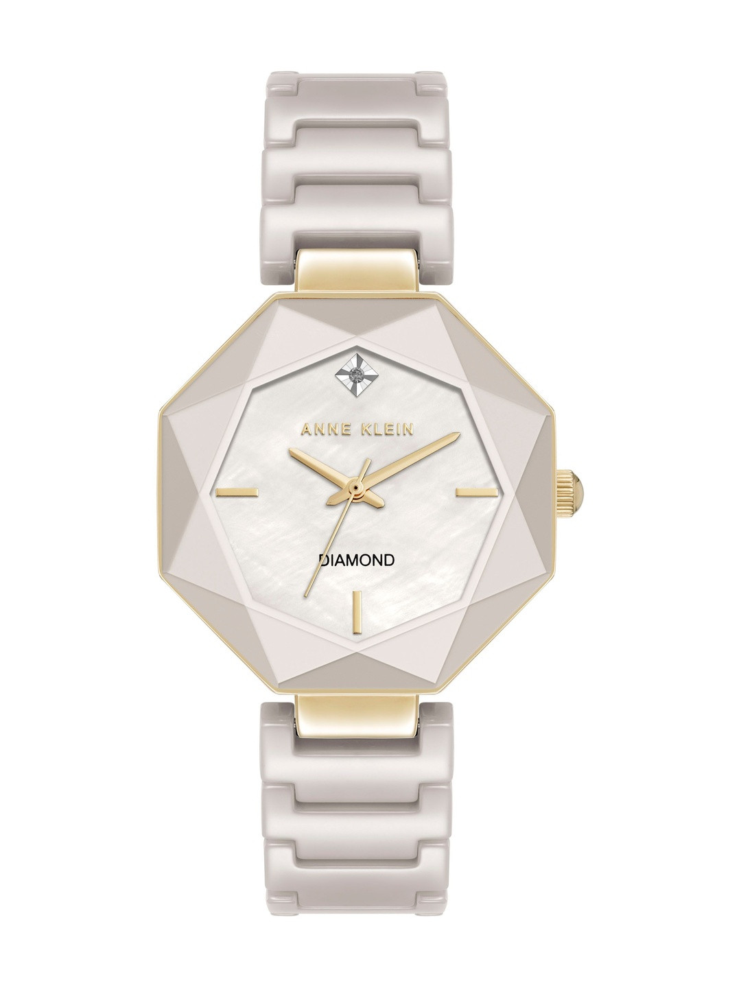 ANNE KLEIN Women Brass Mother of Pearl Dial & Ceramic Bracelet Style Straps Analogue Watch AK 5064GPTN