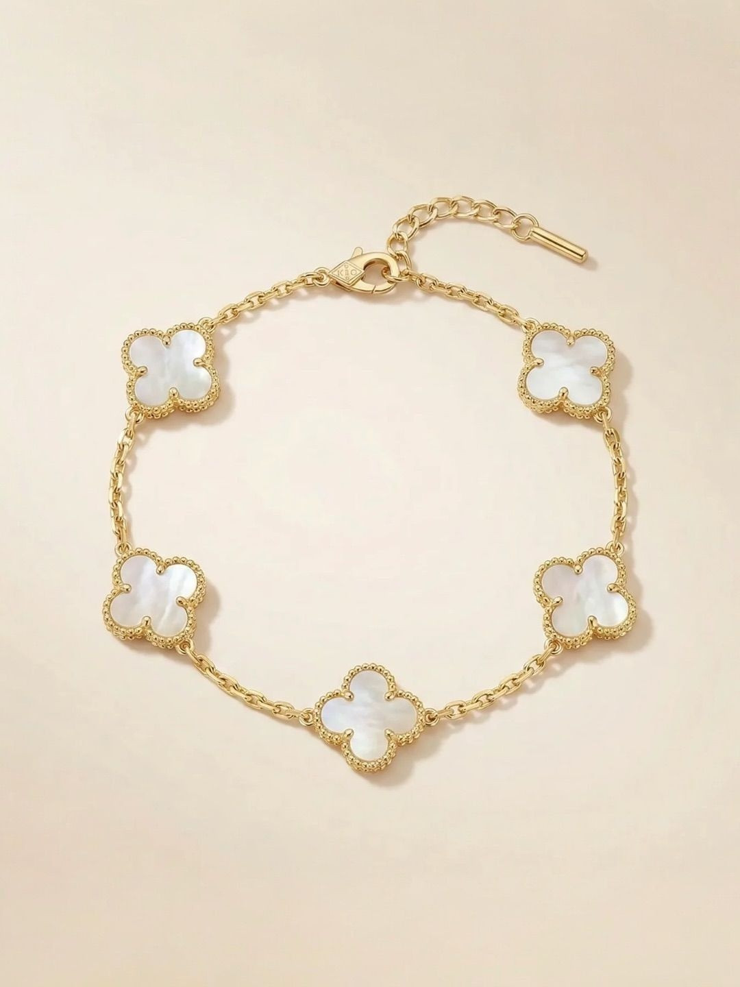 JYARSH Women Gold Plated Anti-Tarnish Stainless Steel White Clover Bracelet