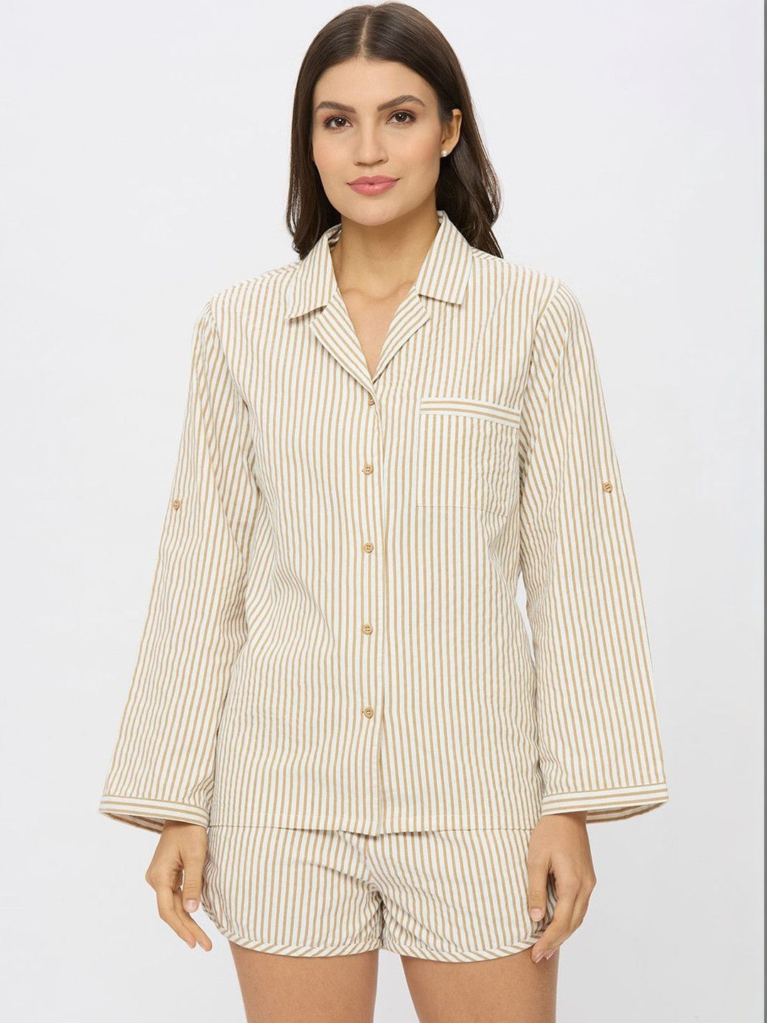 AMMARZO Women Cotton Seersucker Stripe Set