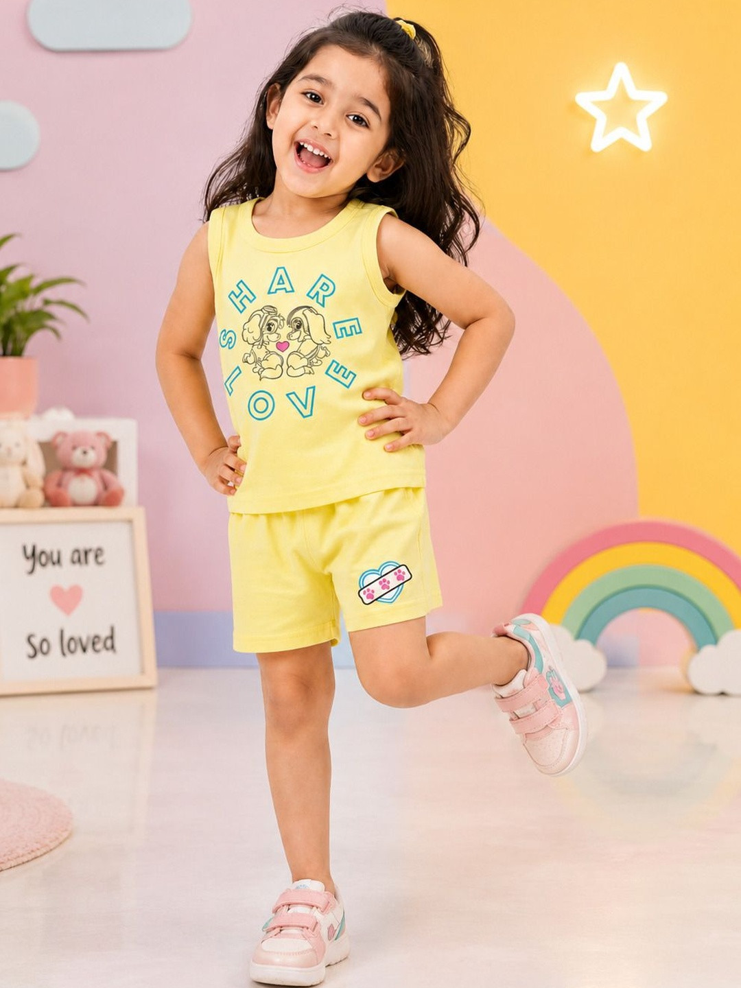 Button Bear Girls Cotton PawPatrol Printed Regular Fit Sleeveless T-shirt with Shorts