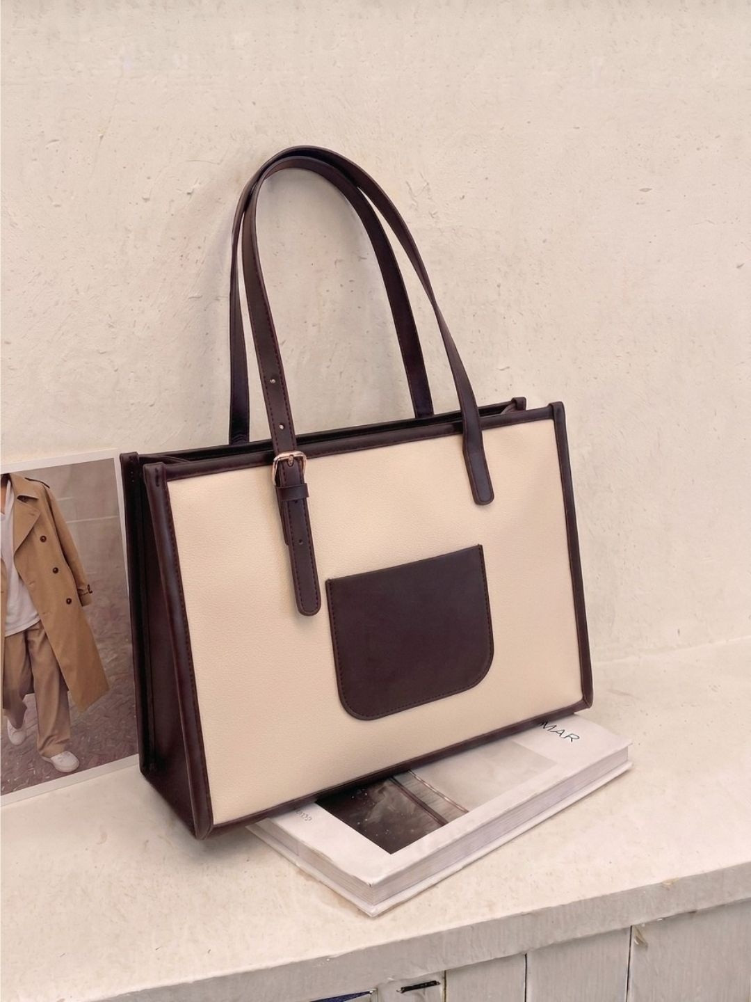 ZOKER Colourblocked PU Structured Tote Bag