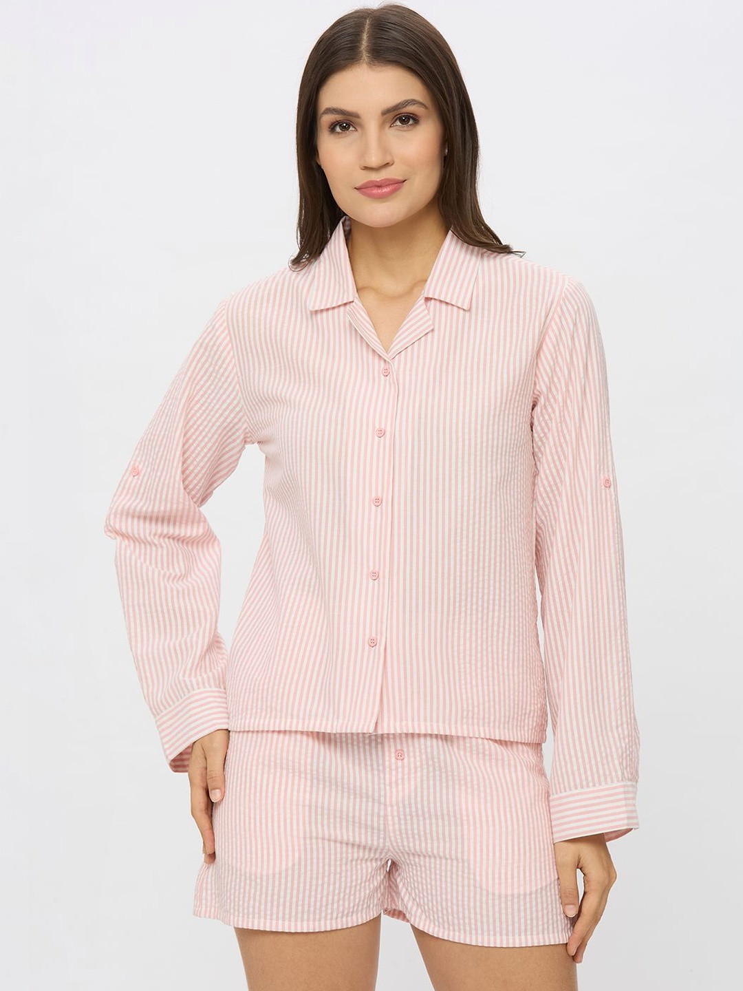 AMMARZO Women Striped Cotton Night Suit