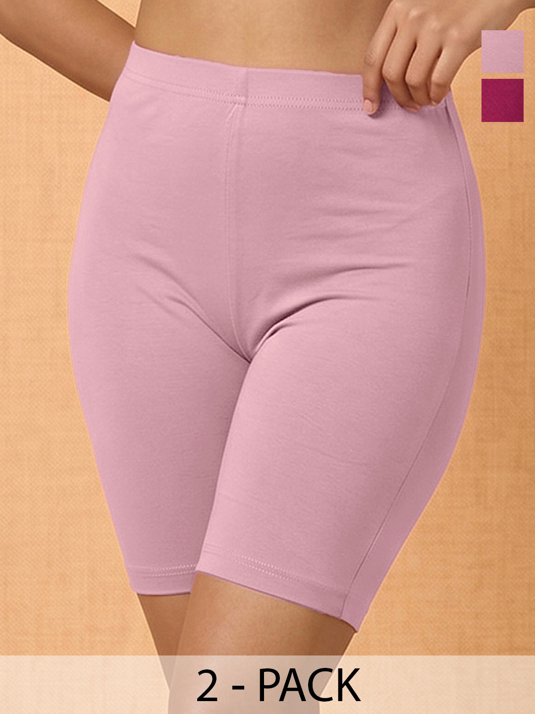 EMI Women Pack of 2 High Rise Pink & Fuschia Cycling Shorts