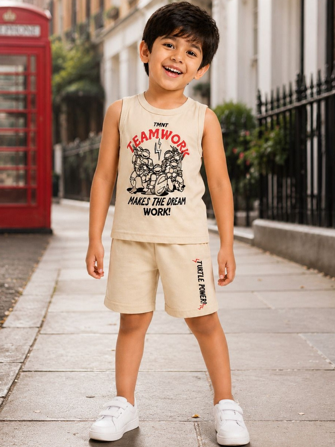 Button Bear boys Cotton Ninja Turtles Printed Regular Fit Sleeveless T-shirt with Shorts