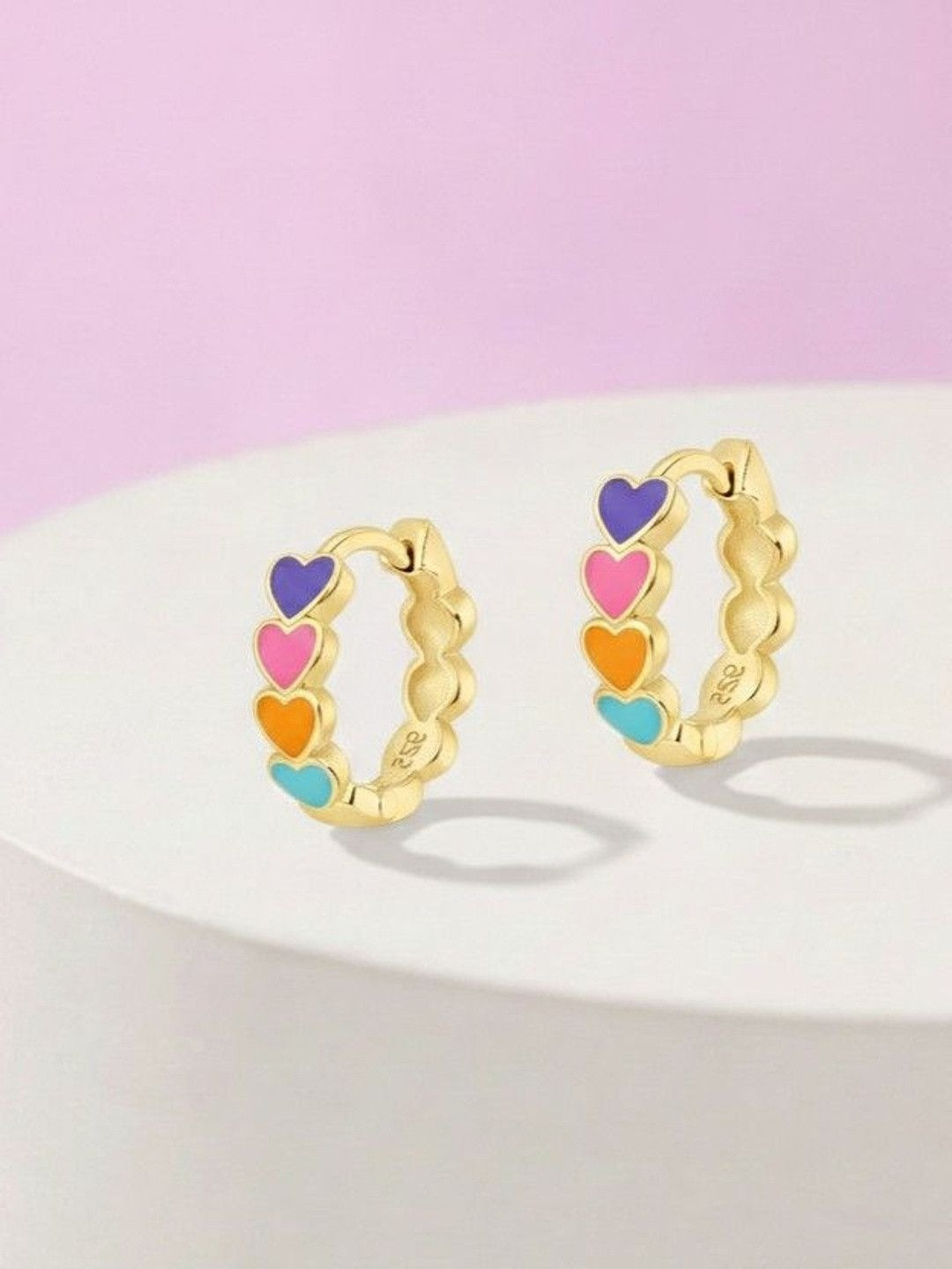 ShimmerTots 925 Silver 18kt Gold Plated Heart Shaped Hoop Earrings