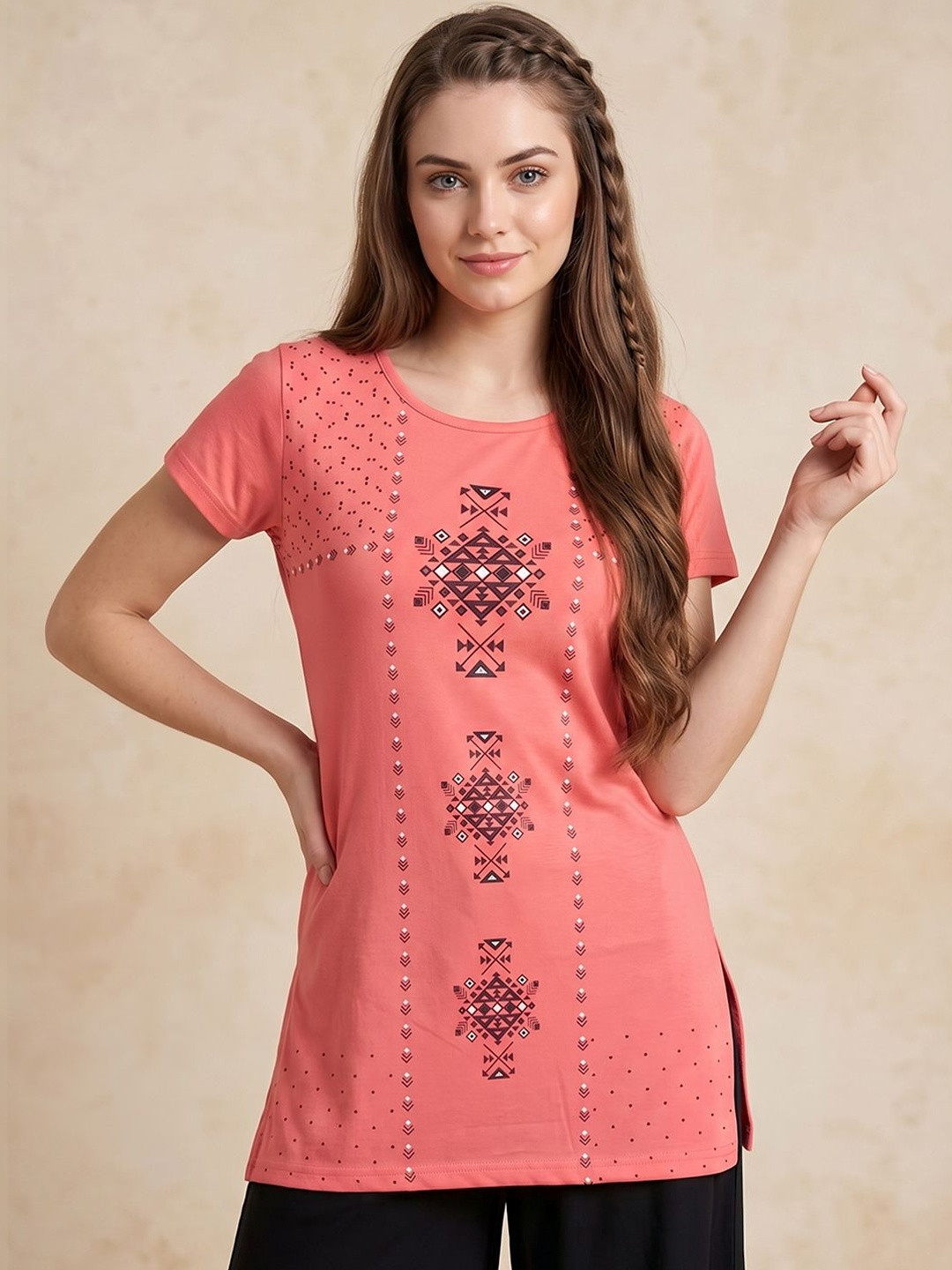 VERO AMORE Printed Round Neck Lounge Tshirt
