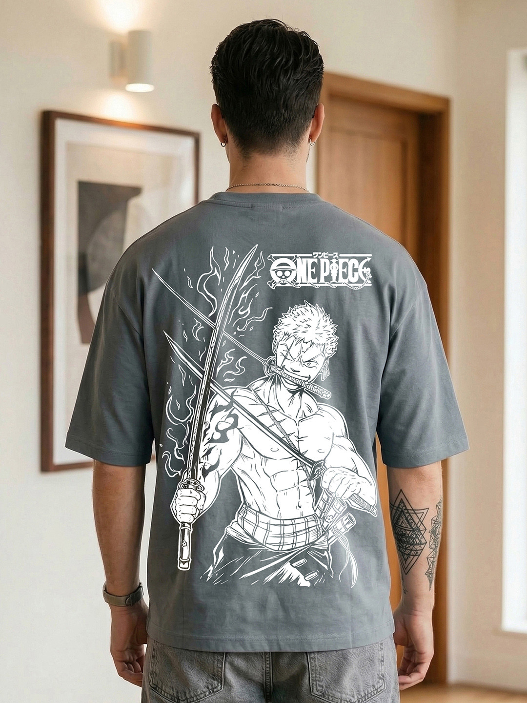 BENNY BROOKS Men Steel Grey Round Neck Half Sleeve Oversized Tshirt