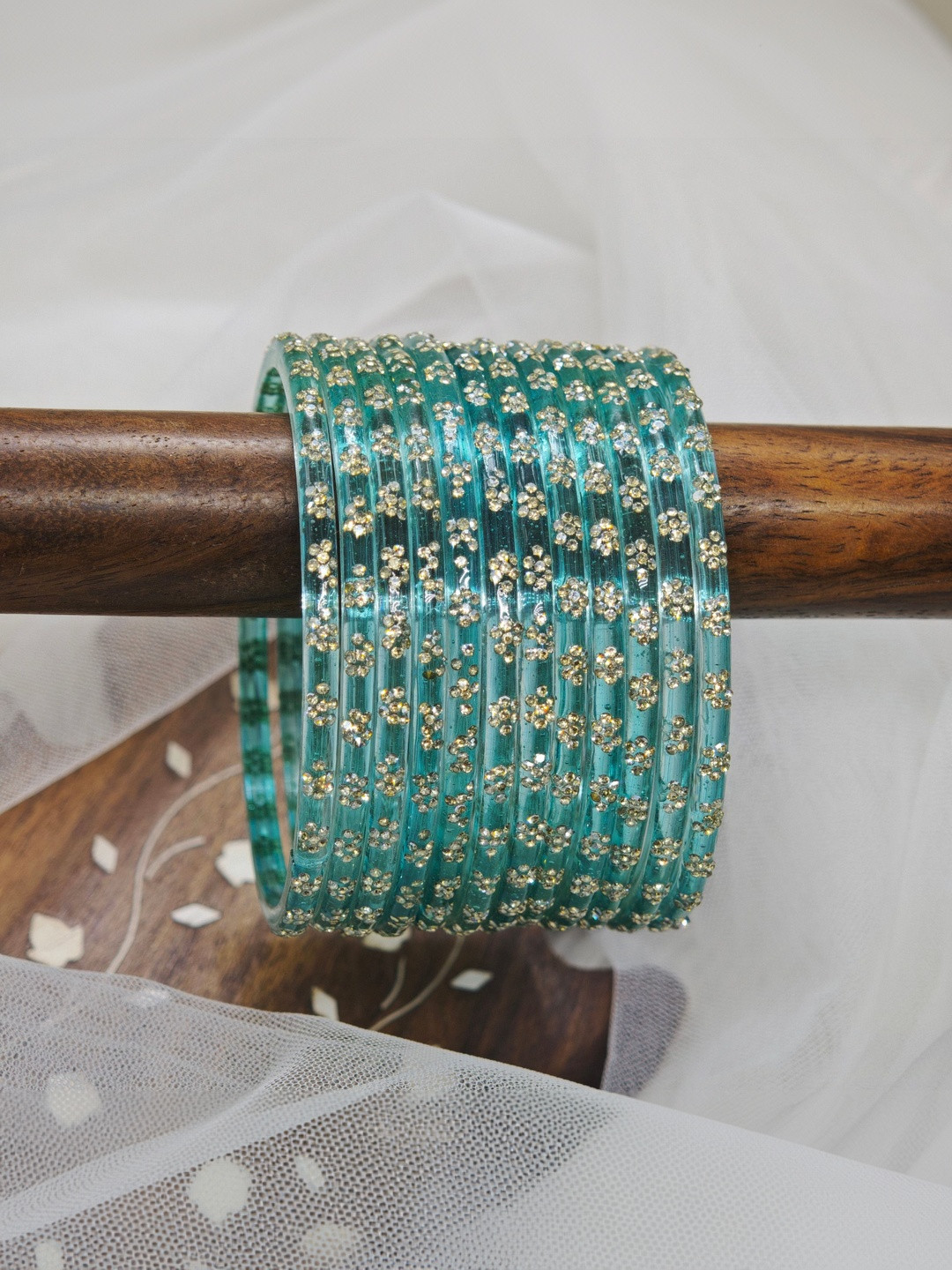 Rajni Floral Stone Studded Glass Bangles