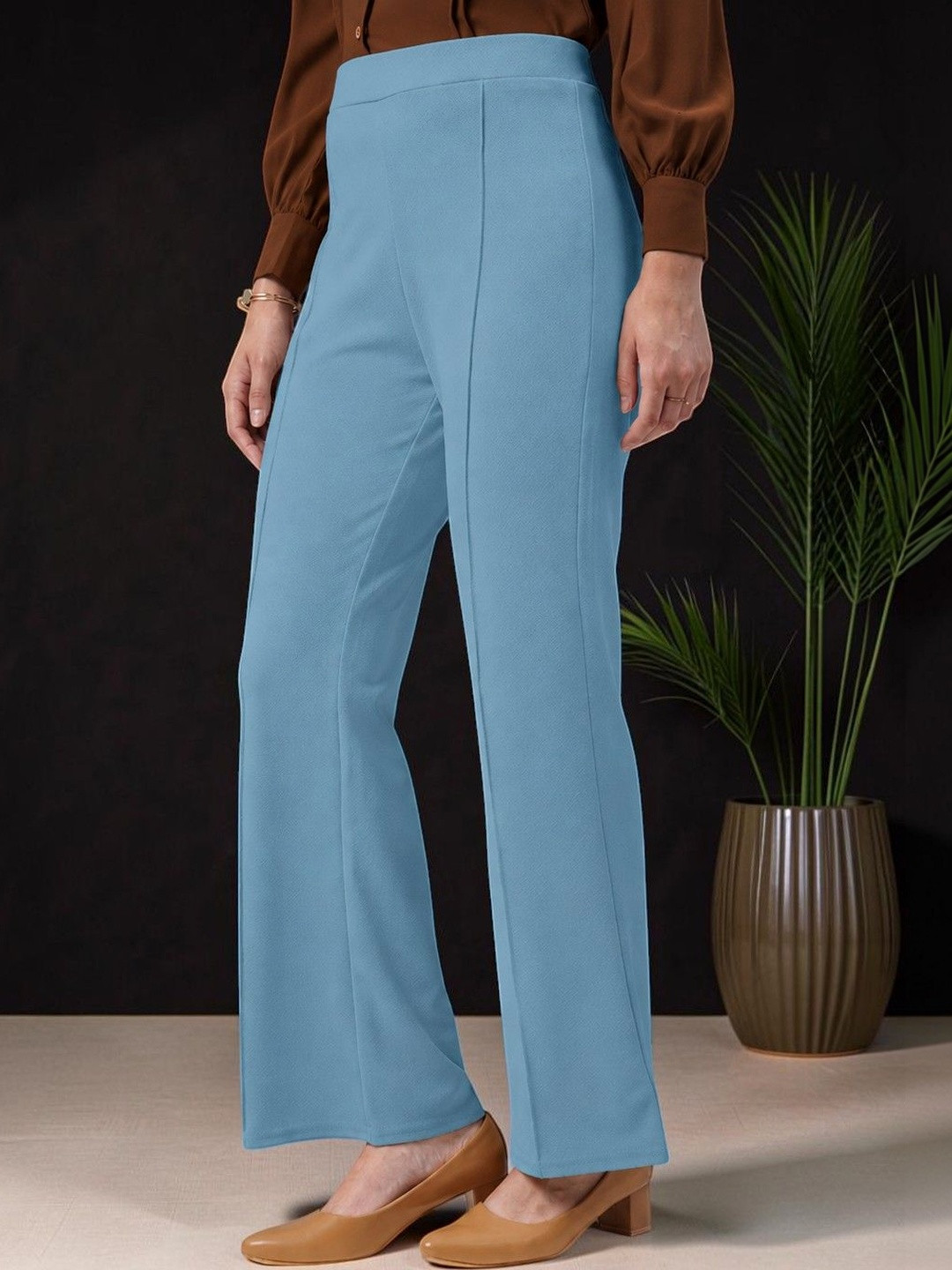 FUBACK Women Relaxed Straight Leg High-Rise Trousers