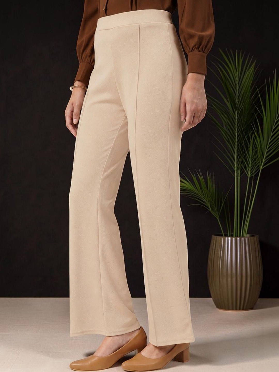 FUBACK Women Relaxed Straight Leg High-Rise Trousers