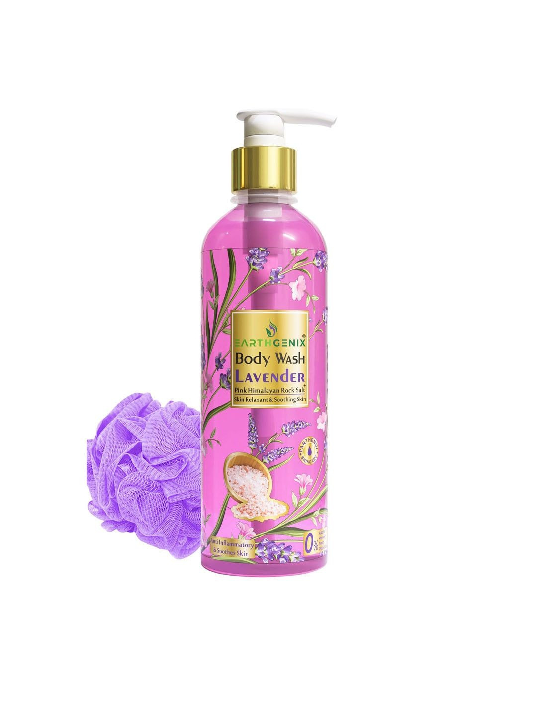 Earthgenix Lavender & Pink Himalayan Rock Salt Body Wash With Loofah- 300 ml