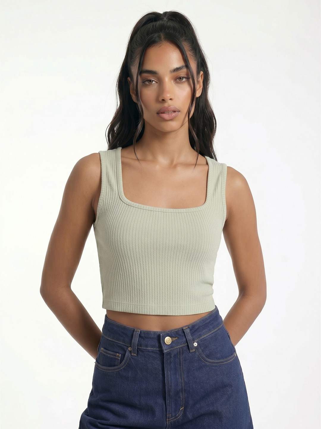 glitchez Ribbed Textured Tank Top