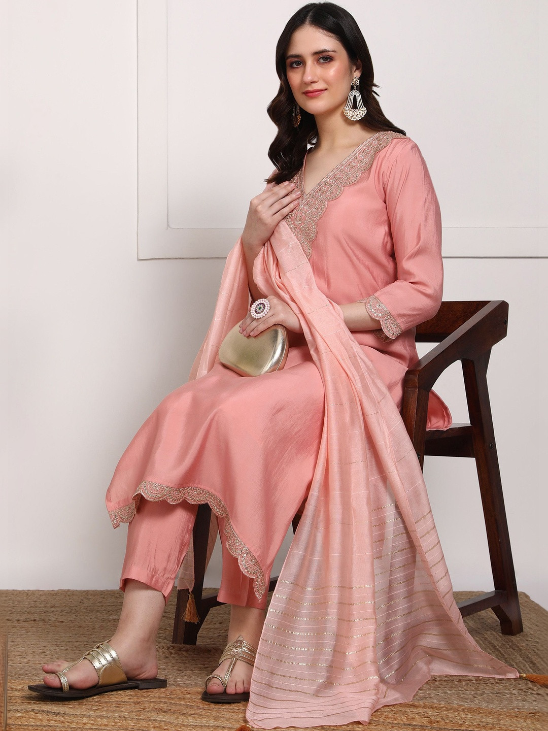 NEW ETHNIC 4 YOU Women Ethnic Motifs Embroidered Regular Thread Work Kurta with Trousers & With Dupatta