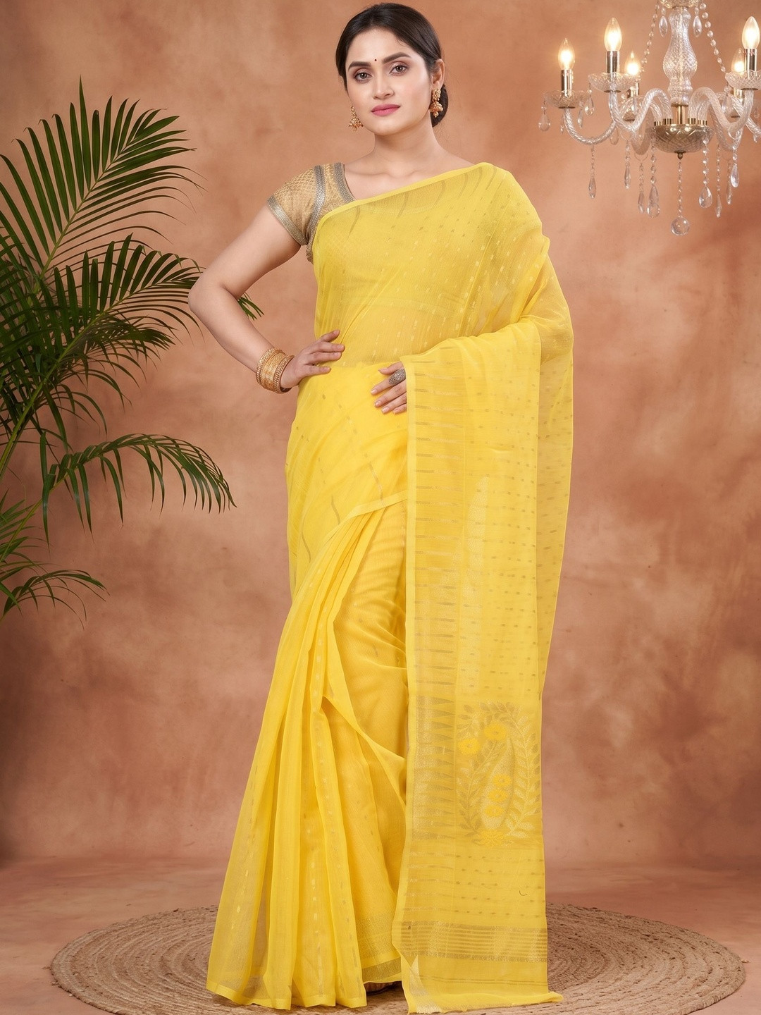 PuJoy Ethnic Motifs Woven Design Zari Jamdani Saree