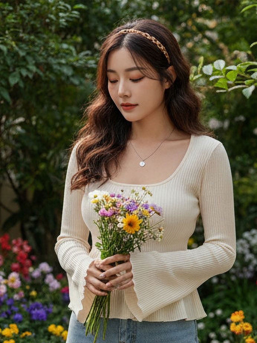 ORGAVO Flared Sleeve Peplum Top