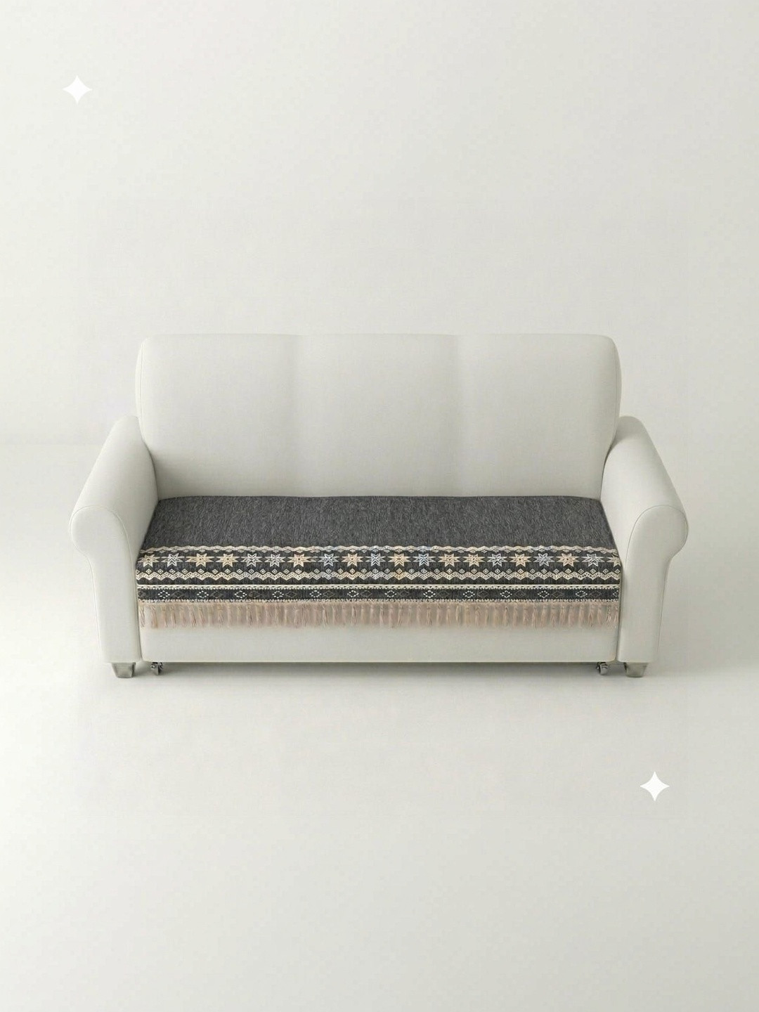 RAINBOW FURNISHINGS Beige & Grey Printed Cotton Blend 3 Piece Sofa Cover Without Arms