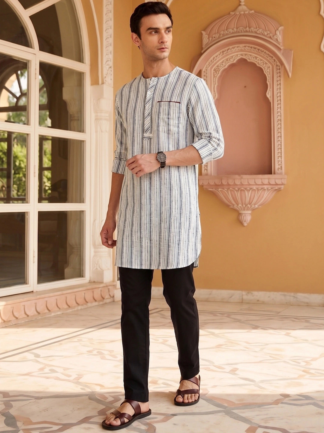 House of Pataudi Striped Rozana Kurta