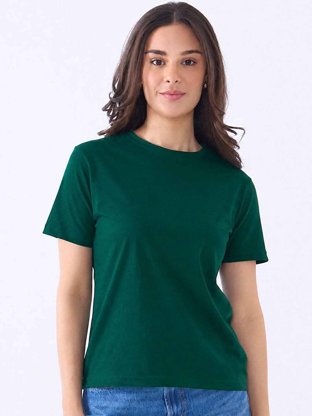 DKY Women Solid Round Neck Cotton T-shirt