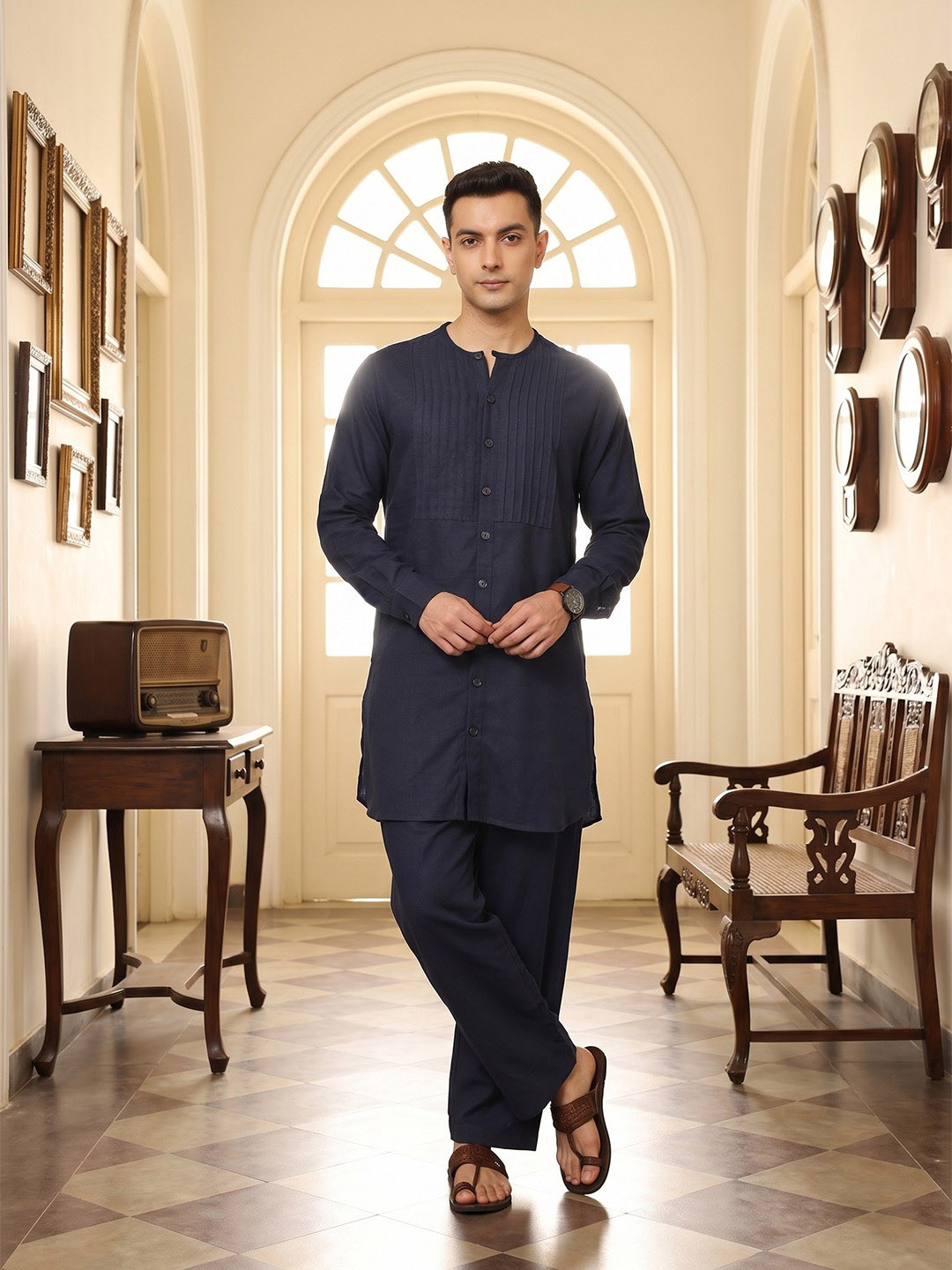 House of Pataudi Tucks Detail Jashn Kurta with Trousers