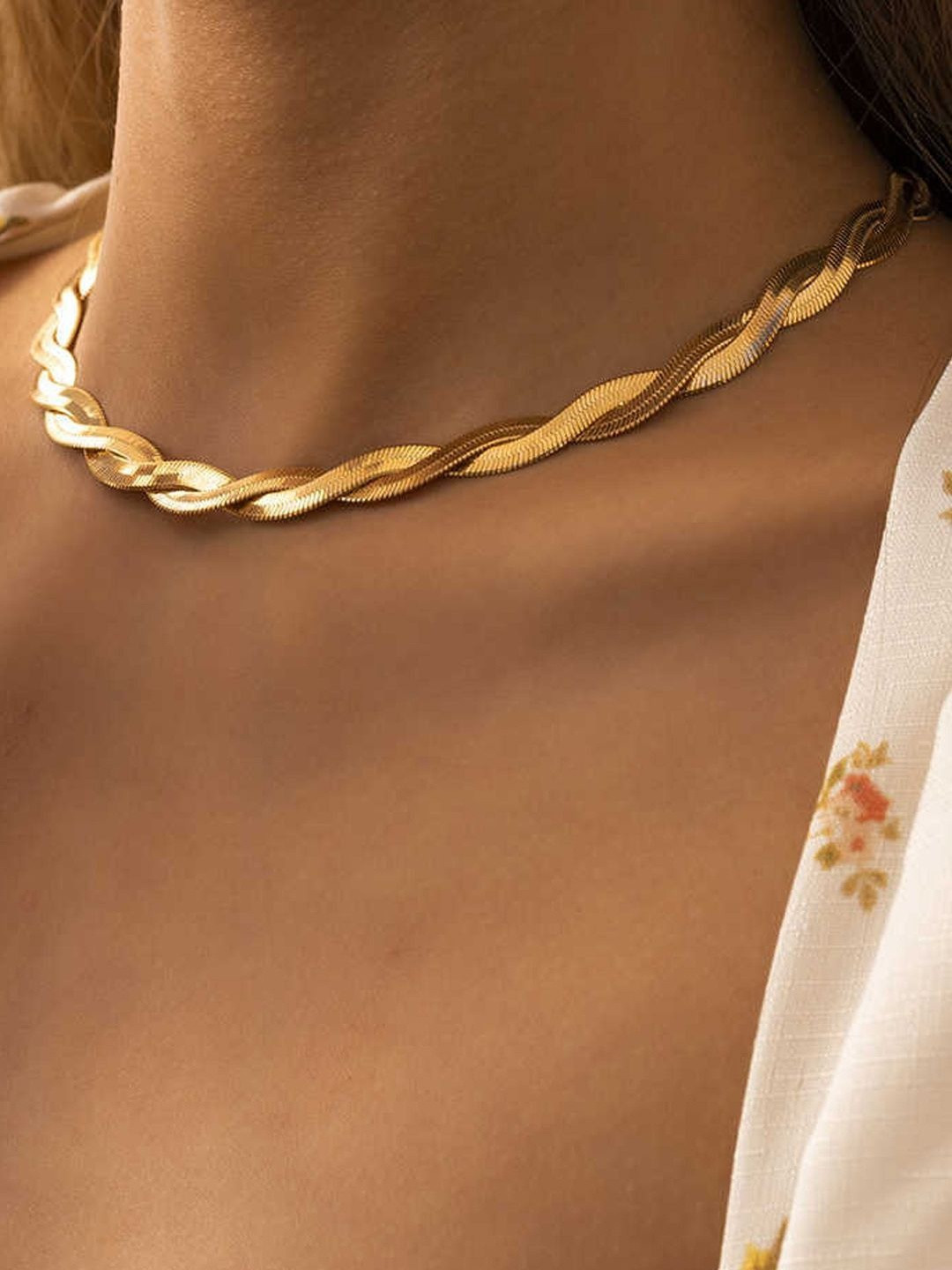 OOMPH Layered Interwoven Snake Chain Choker Necklace